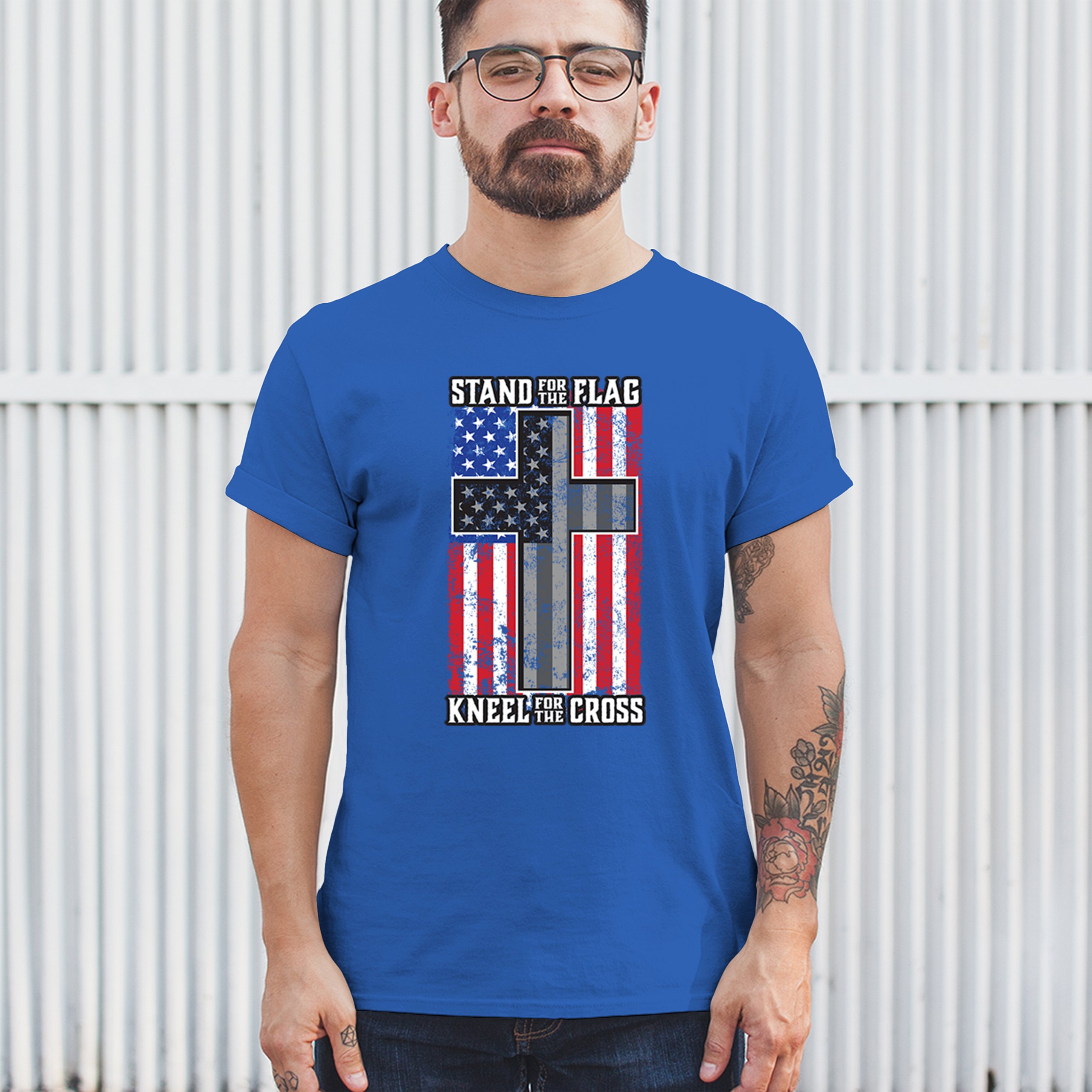 Stand for the Flag Kneel for the Cross T-shirt American Patriotic Men's Tee - Picture 103 of 113