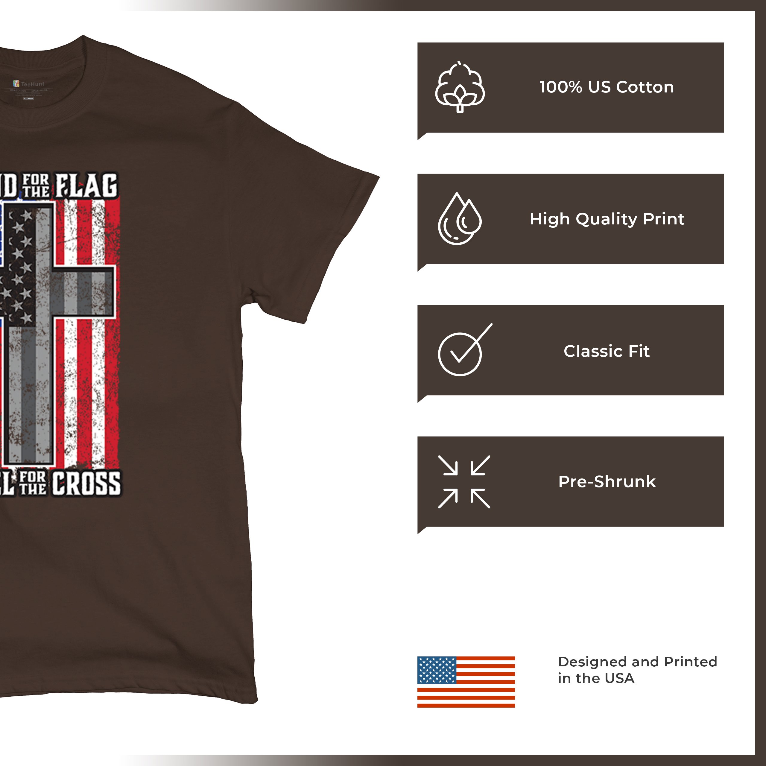 Stand for the Flag Kneel for the Cross T-shirt American Patriotic Men's Tee - Picture 77 of 113