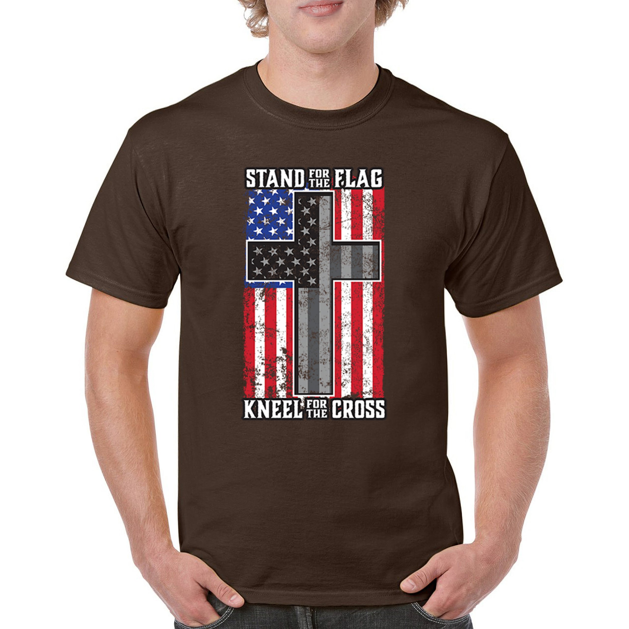 Stand for the Flag Kneel for the Cross T-shirt American Patriotic Men's Tee - Picture 72 of 113
