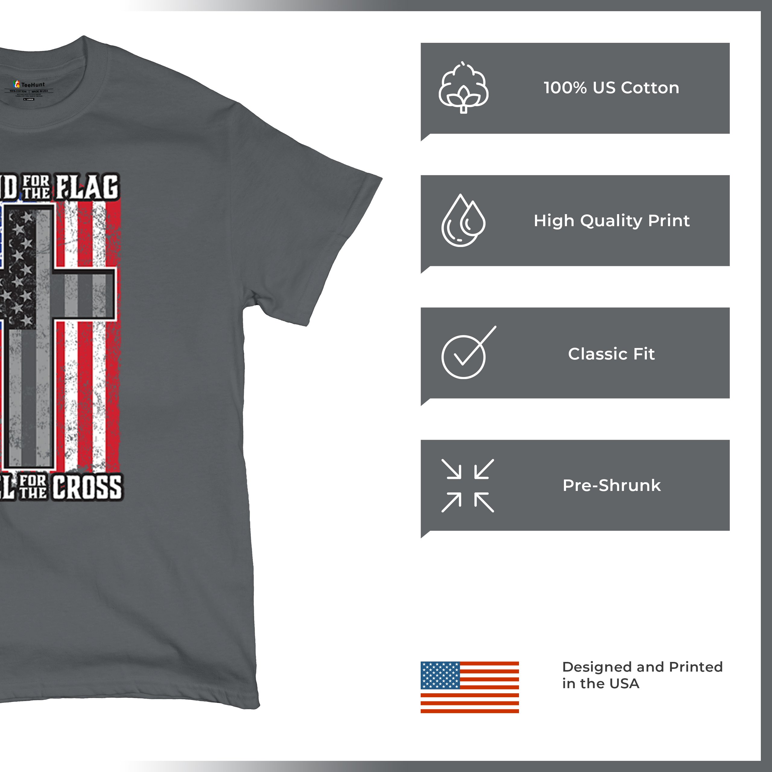 Stand for the Flag Kneel for the Cross T-shirt American Patriotic Men's Tee - Picture 84 of 113