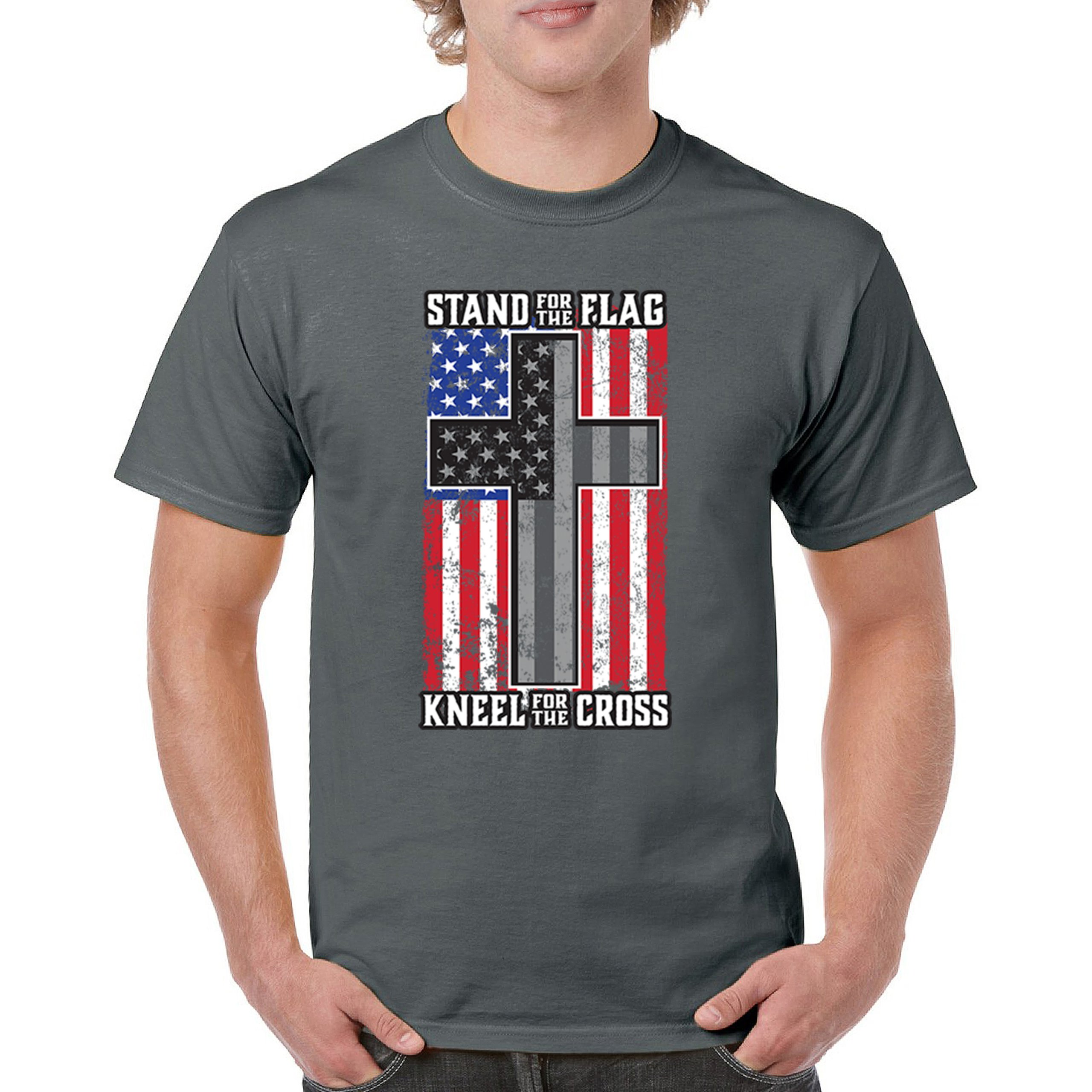 Stand for the Flag Kneel for the Cross T-shirt American Patriotic Men's Tee - Picture 79 of 113