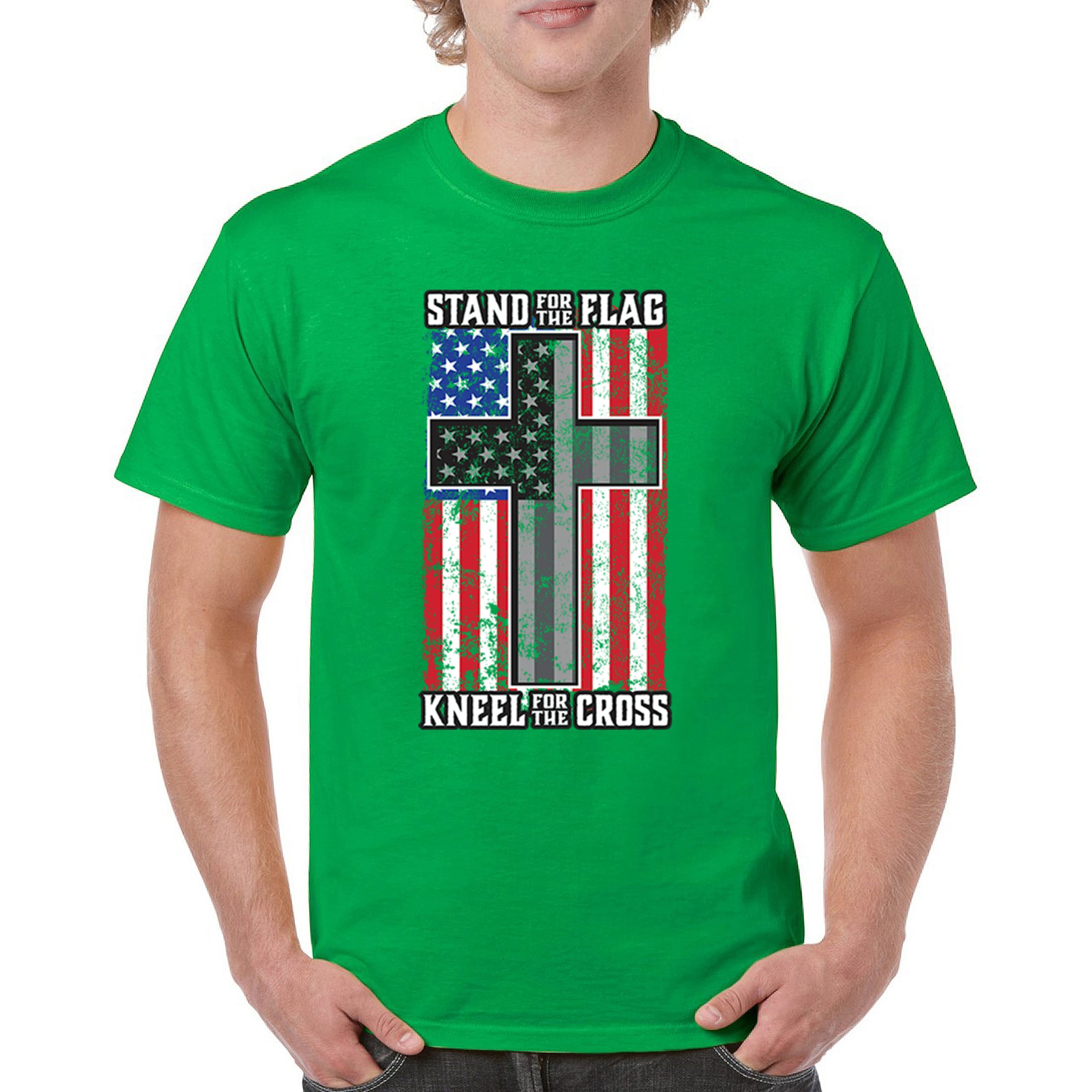 Stand for the Flag Kneel for the Cross T-shirt American Patriotic Men's Tee - Picture 58 of 113