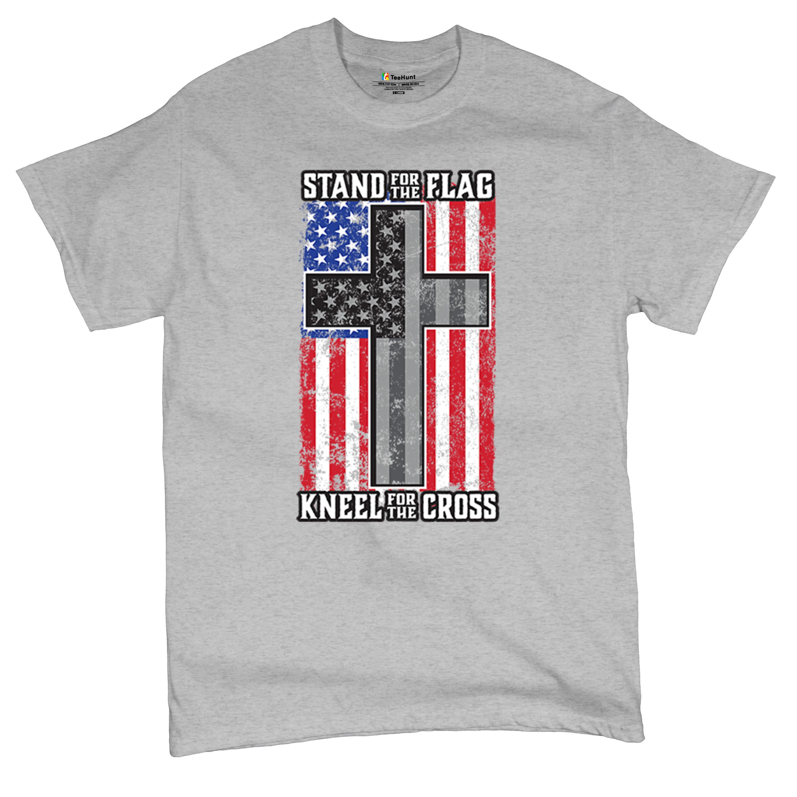 Stand for the Flag Kneel for the Cross T-shirt American Patriotic Men's Tee - Picture 13 of 113