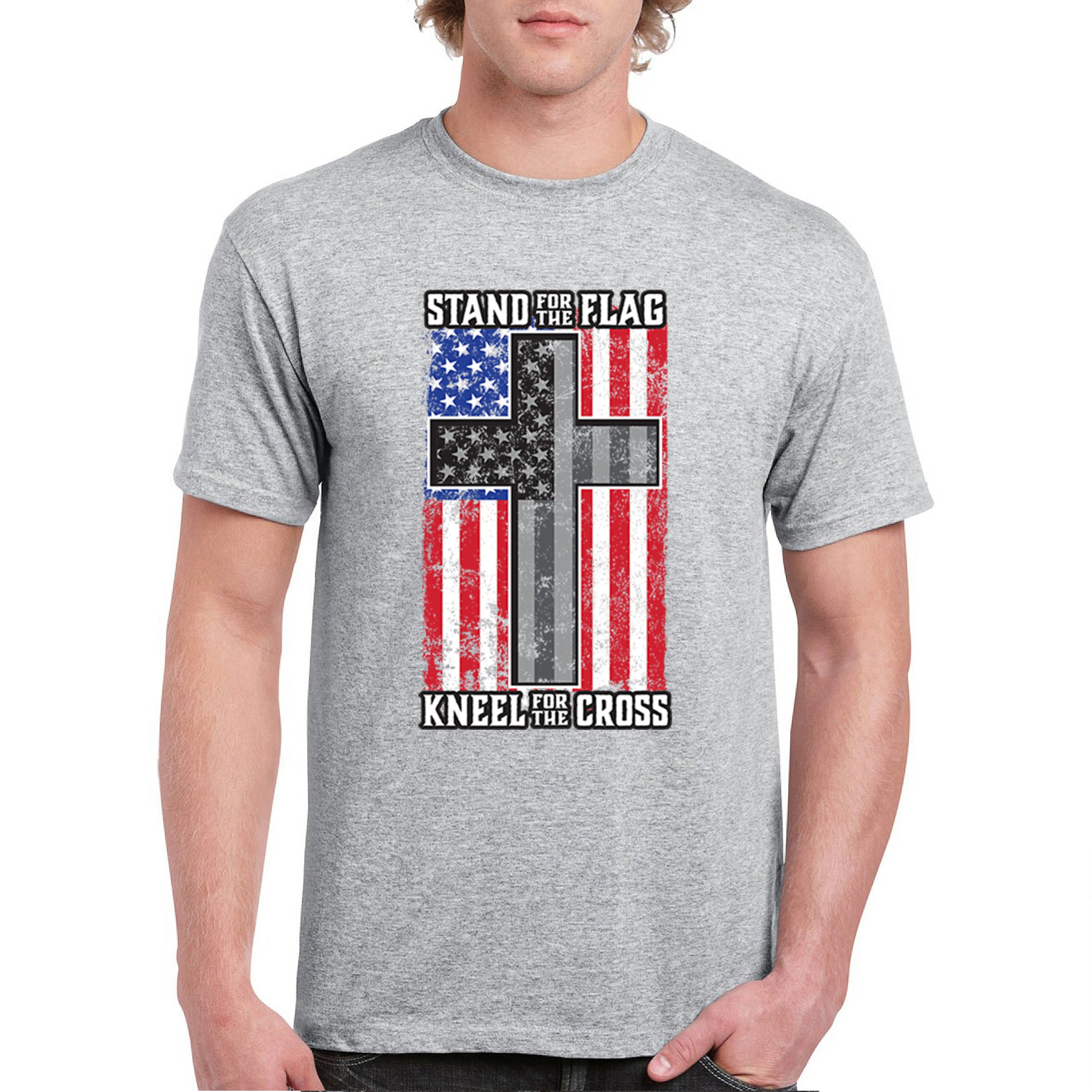 Stand for the Flag Kneel for the Cross T-shirt American Patriotic Men's Tee - Picture 9 of 113