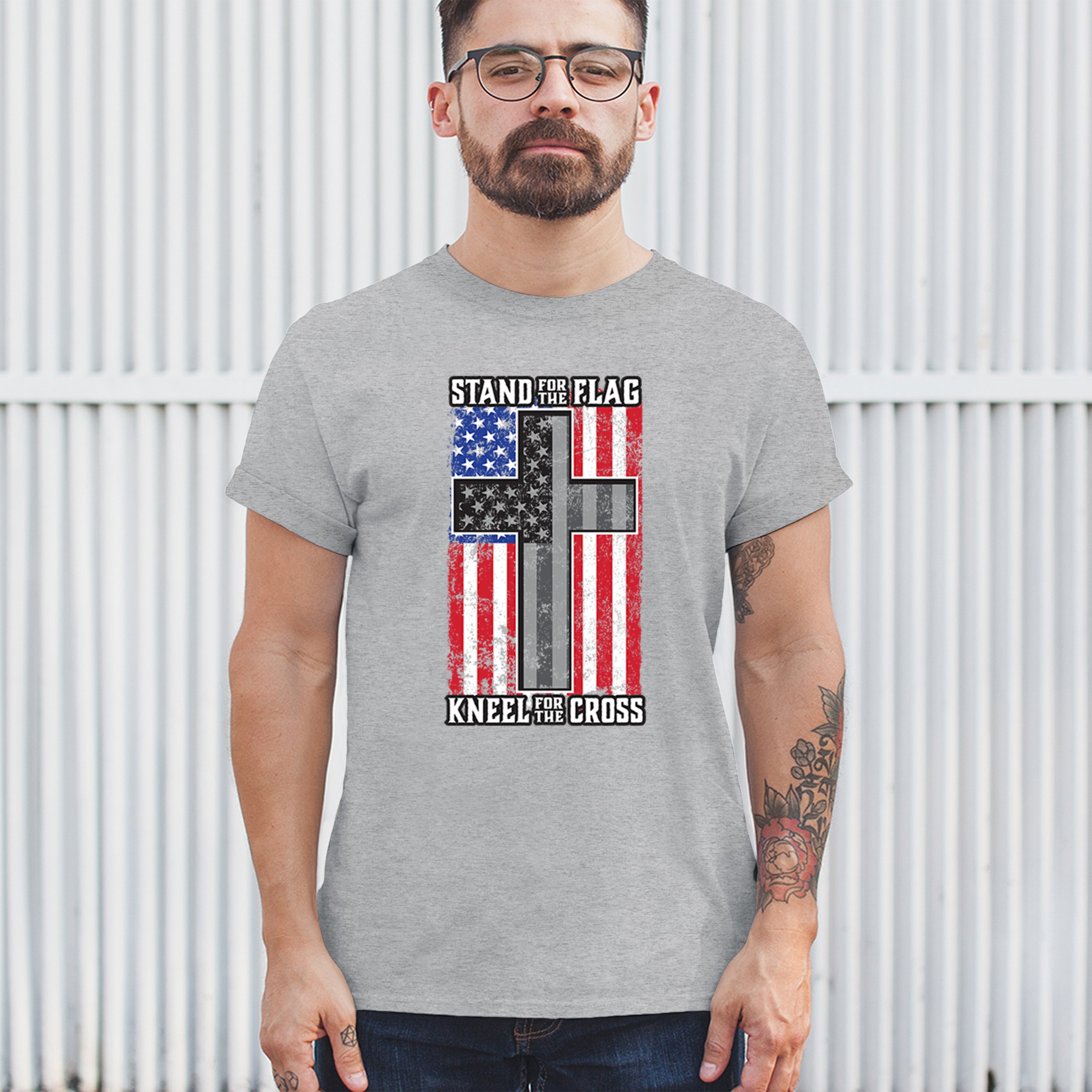 Stand for the Flag Kneel for the Cross T-shirt American Patriotic Men's Tee - Picture 12 of 113