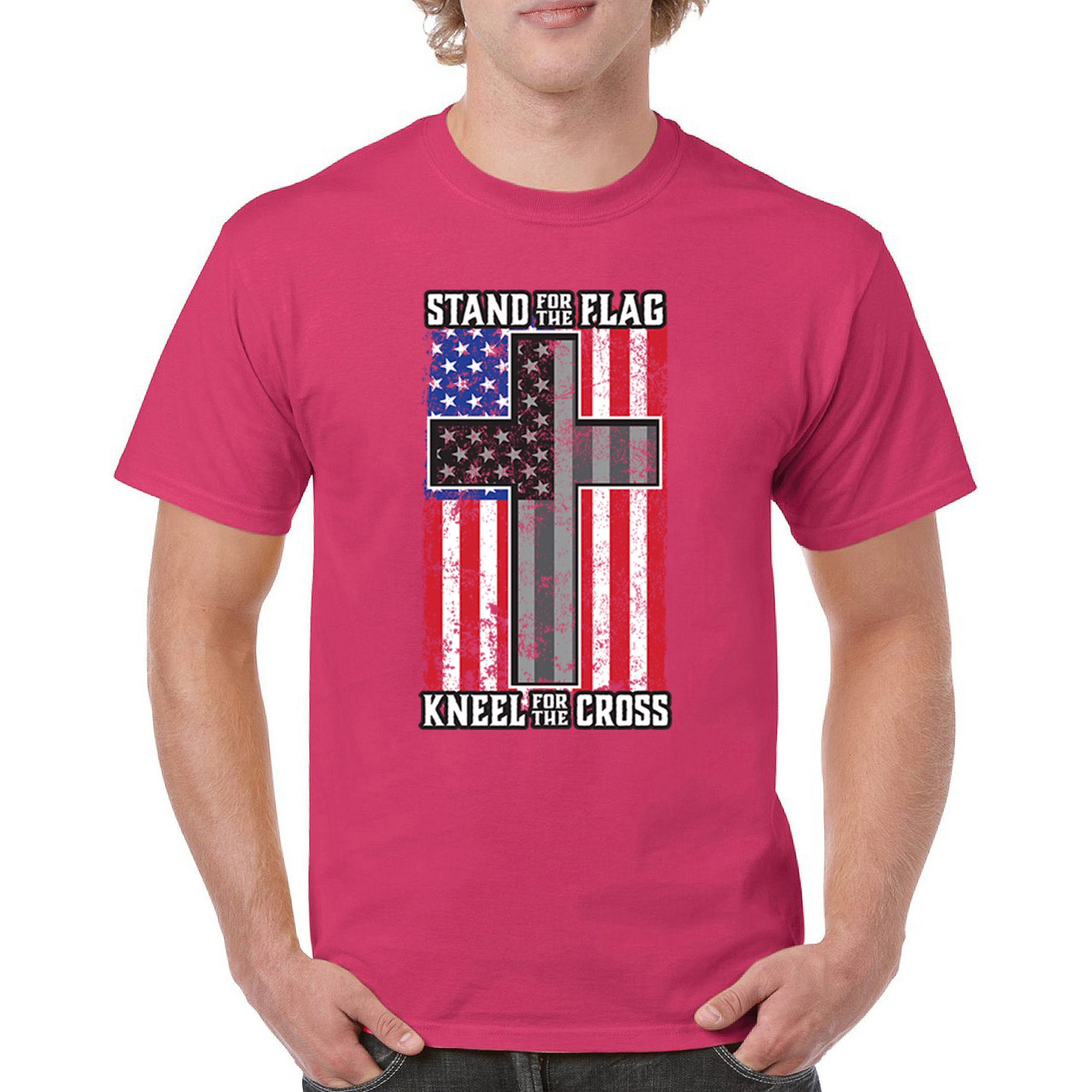 Stand for the Flag Kneel for the Cross T-shirt American Patriotic Men's Tee - Picture 23 of 113