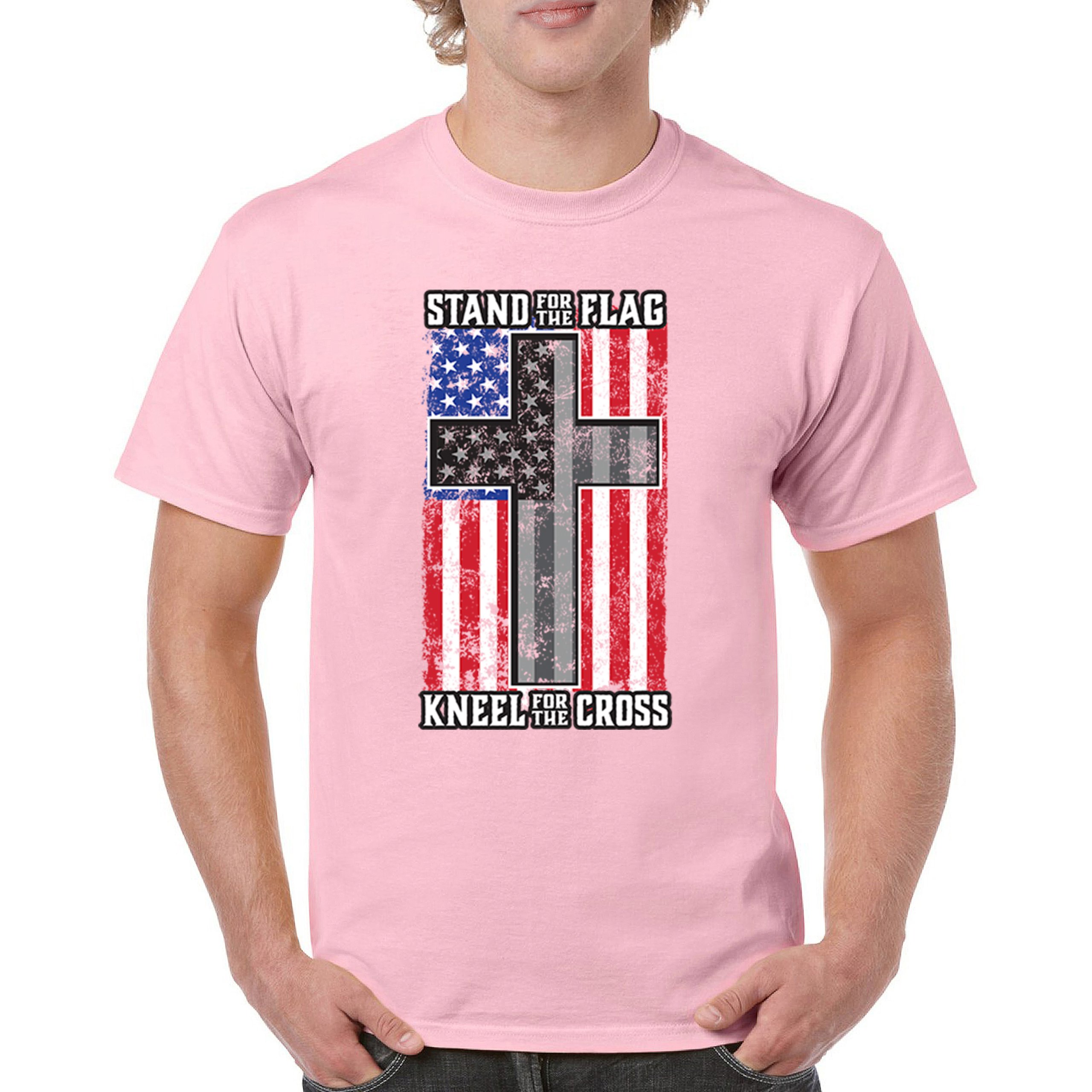 Stand for the Flag Kneel for the Cross T-shirt American Patriotic Men's Tee - Picture 86 of 113