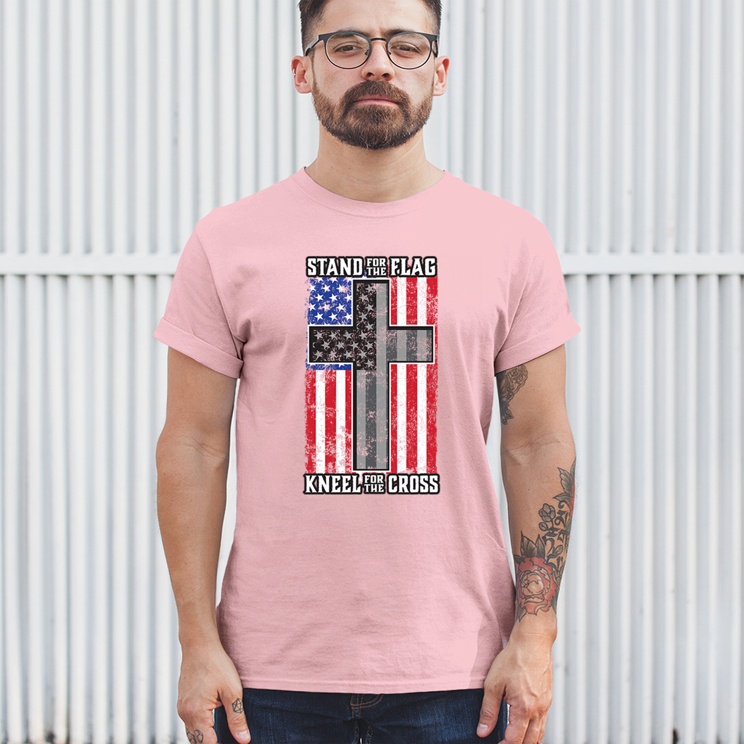 Stand for the Flag Kneel for the Cross T-shirt American Patriotic Men's Tee - Picture 89 of 113
