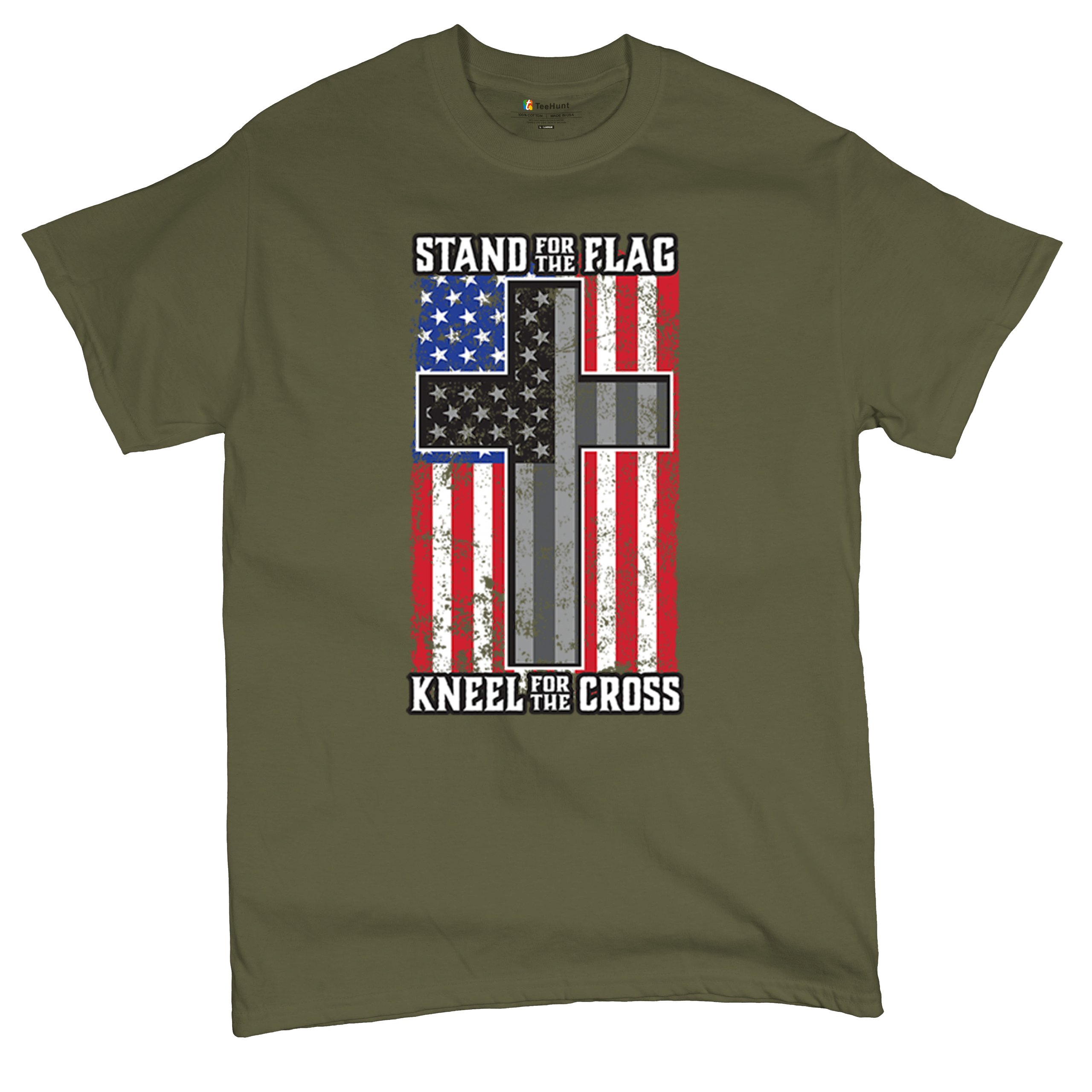 Stand for the Flag Kneel for the Cross T-shirt American Patriotic Men's Tee - Picture 97 of 113