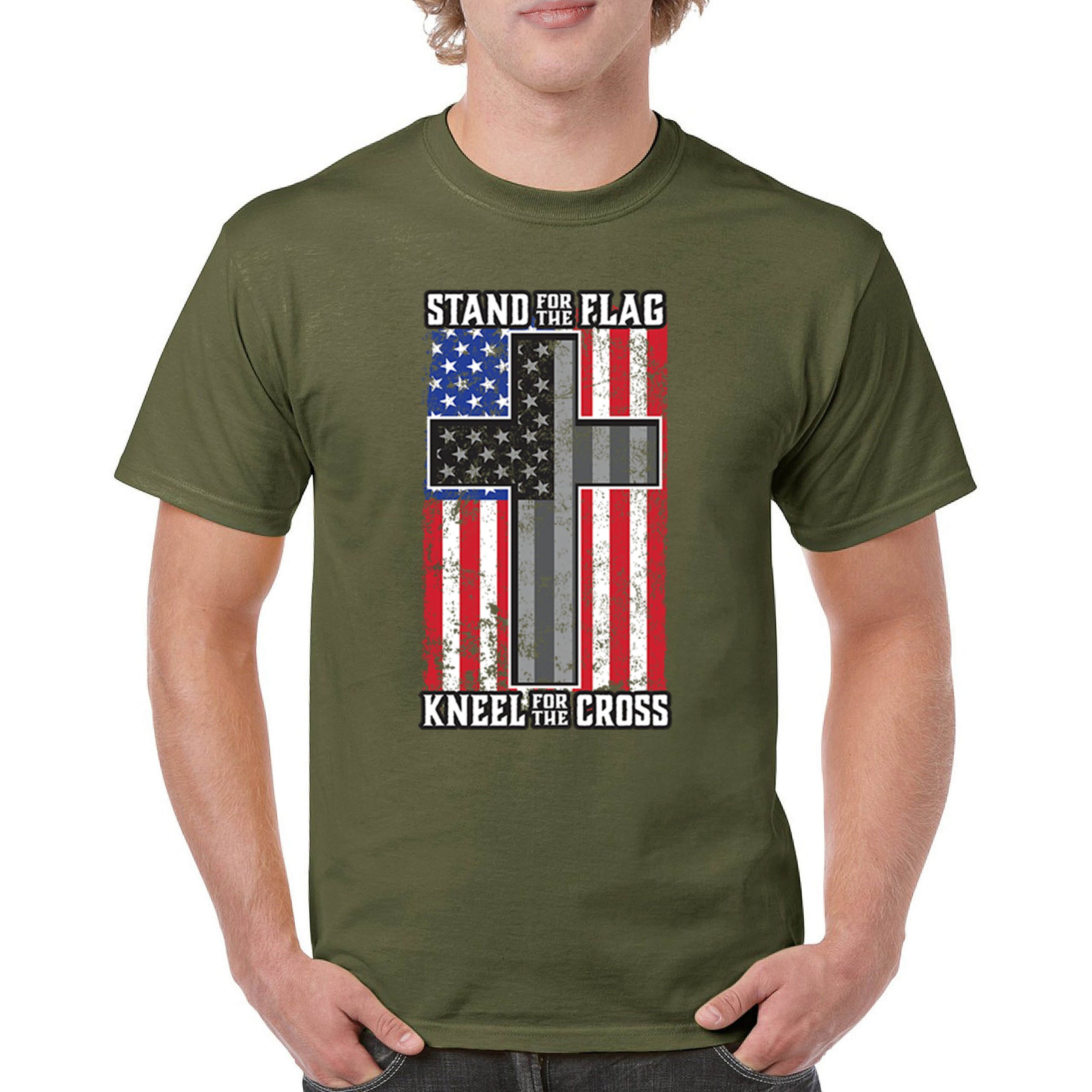 Stand for the Flag Kneel for the Cross T-shirt American Patriotic Men's Tee - Picture 93 of 113