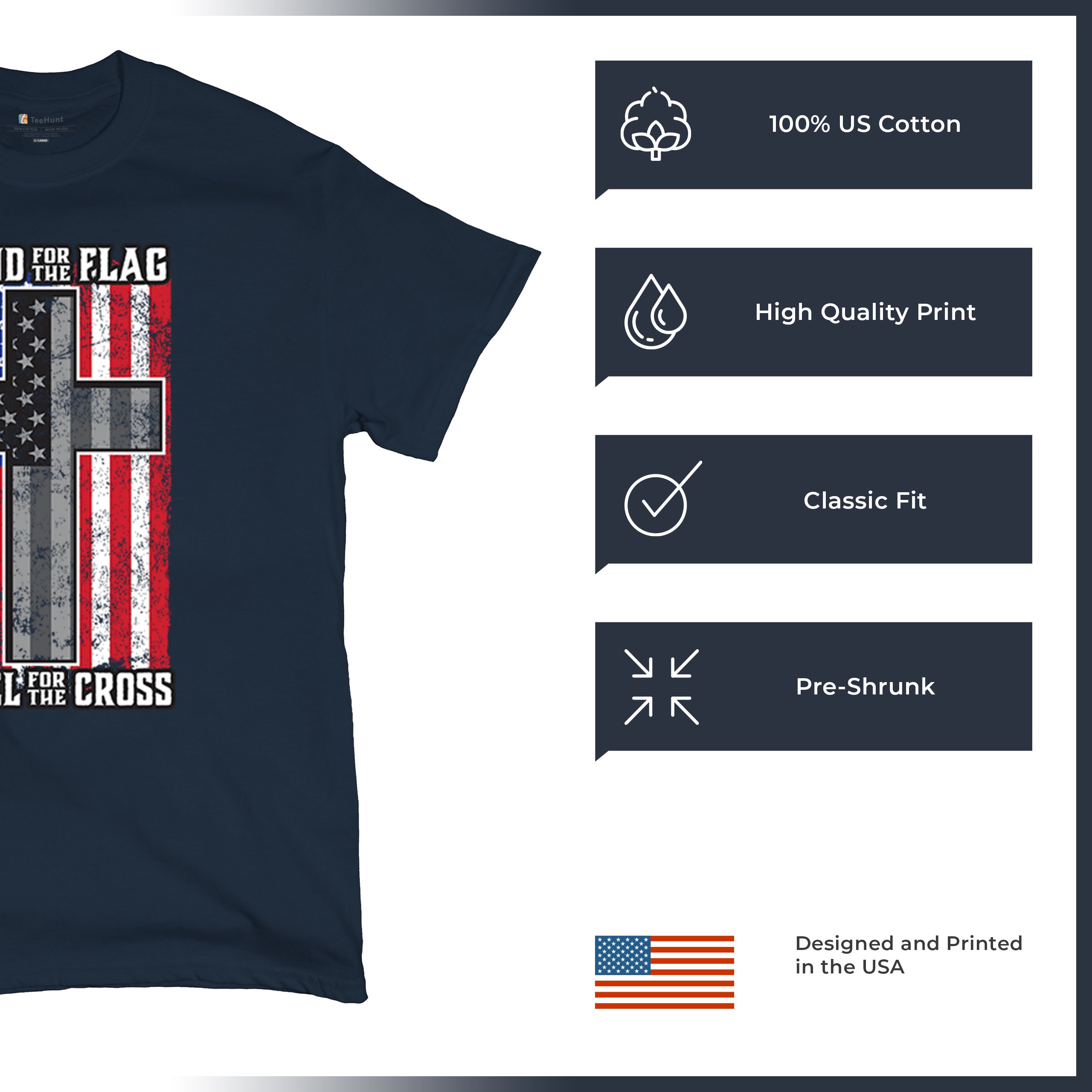 Stand for the Flag Kneel for the Cross T-shirt American Patriotic Men's Tee - Picture 56 of 113