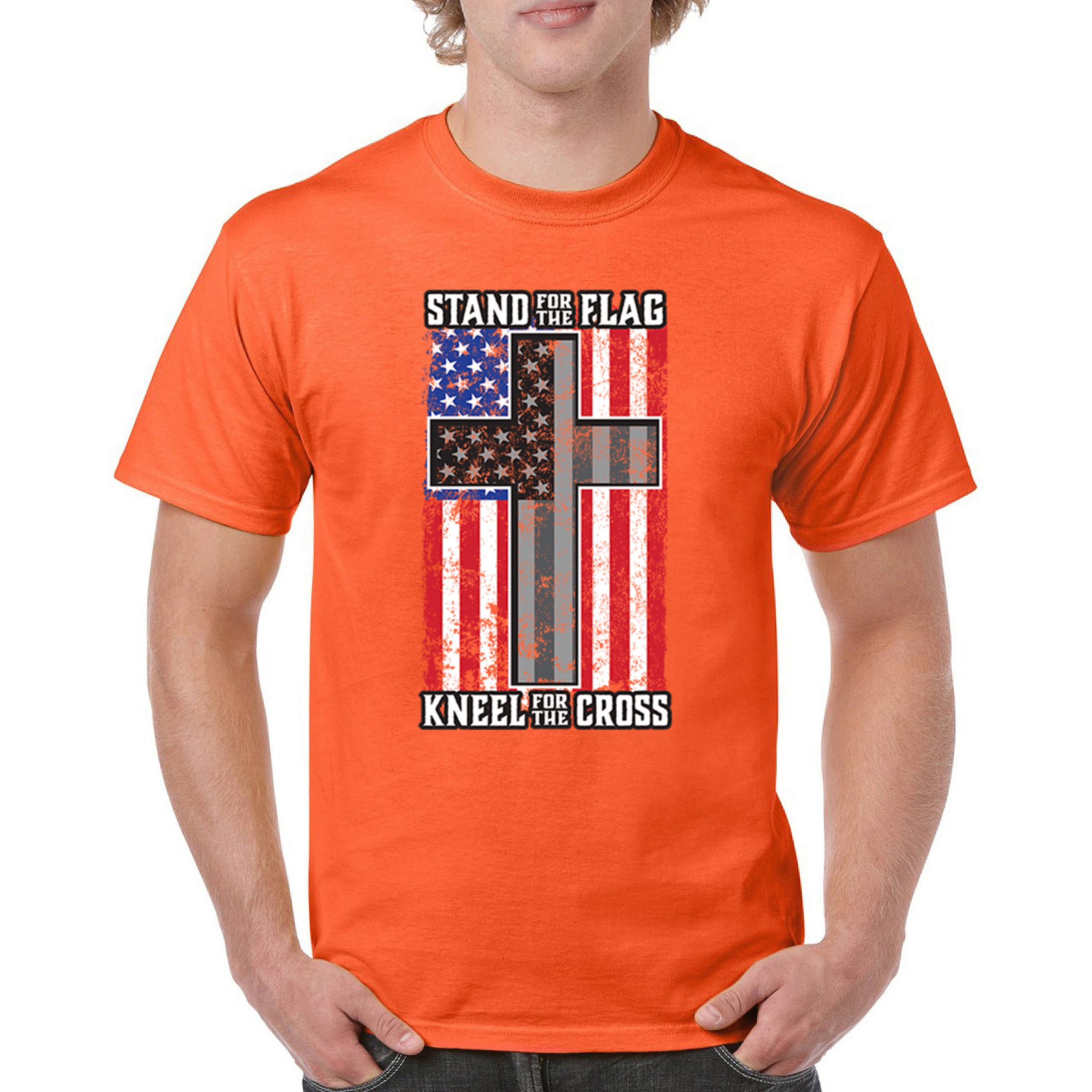 Stand for the Flag Kneel for the Cross T-shirt American Patriotic Men's Tee - Picture 16 of 113