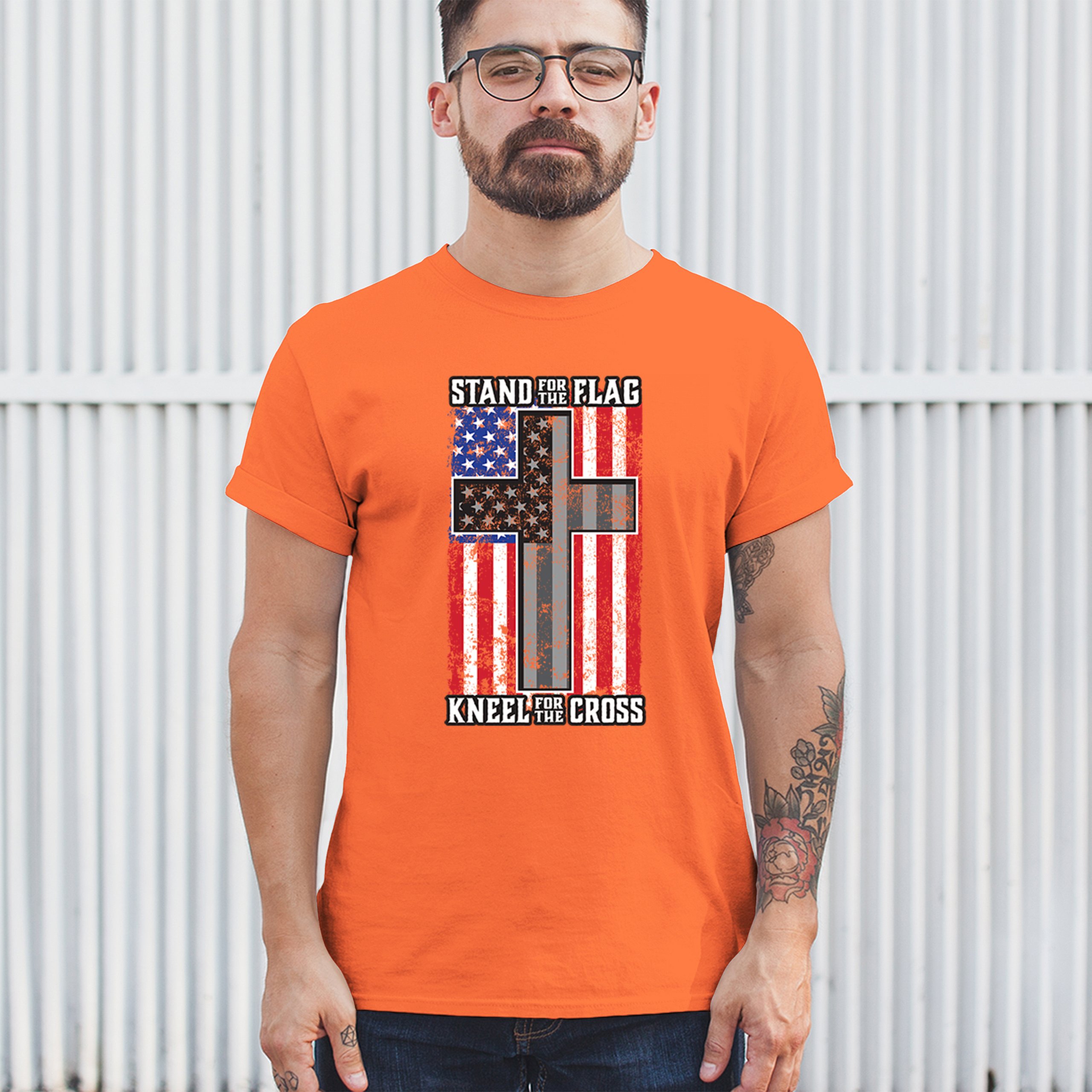 Stand for the Flag Kneel for the Cross T-shirt American Patriotic Men's Tee - Picture 19 of 113