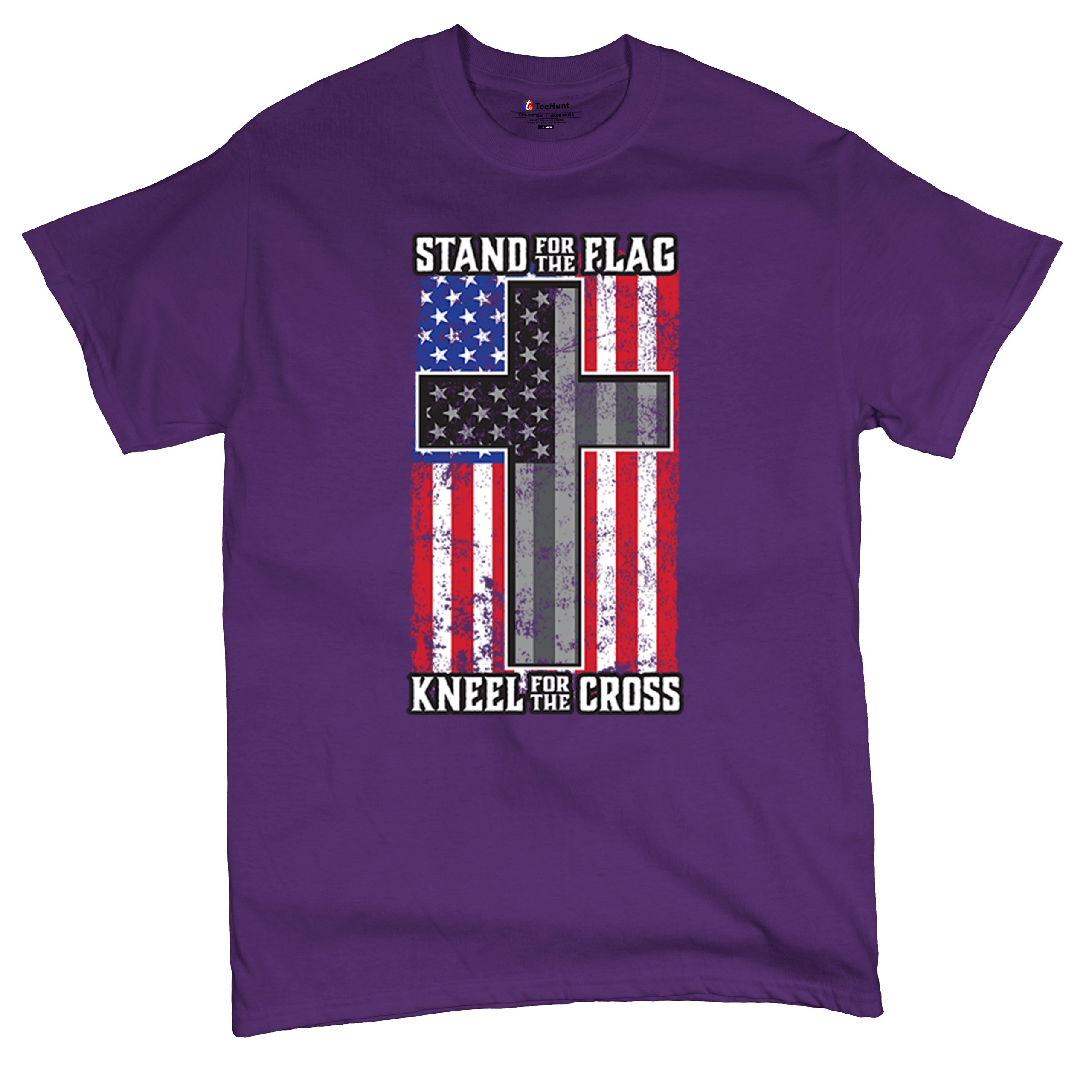 Stand for the Flag Kneel for the Cross T-shirt American Patriotic Men's Tee - Picture 34 of 113