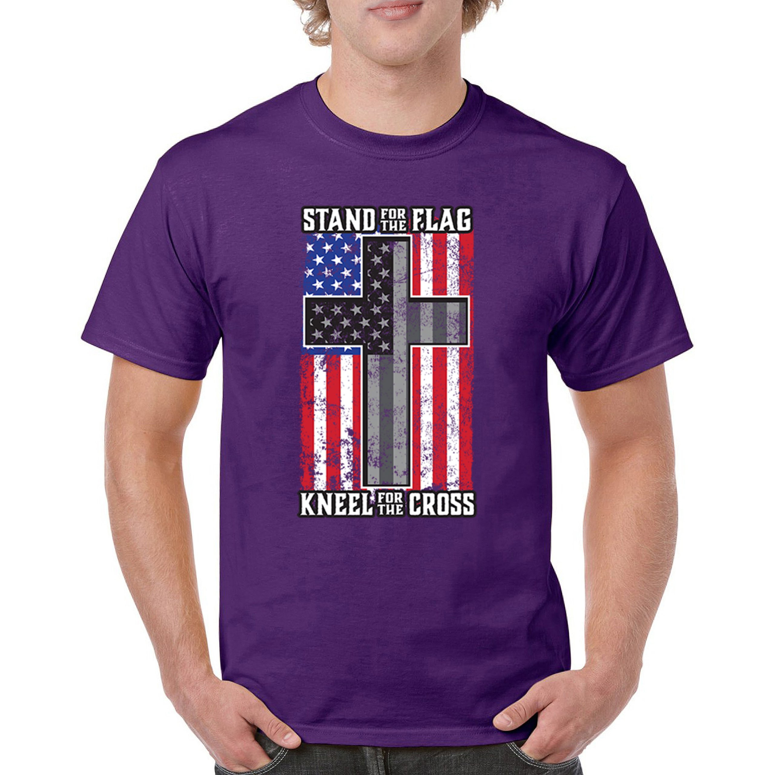 Stand for the Flag Kneel for the Cross T-shirt American Patriotic Men's Tee - Picture 30 of 113