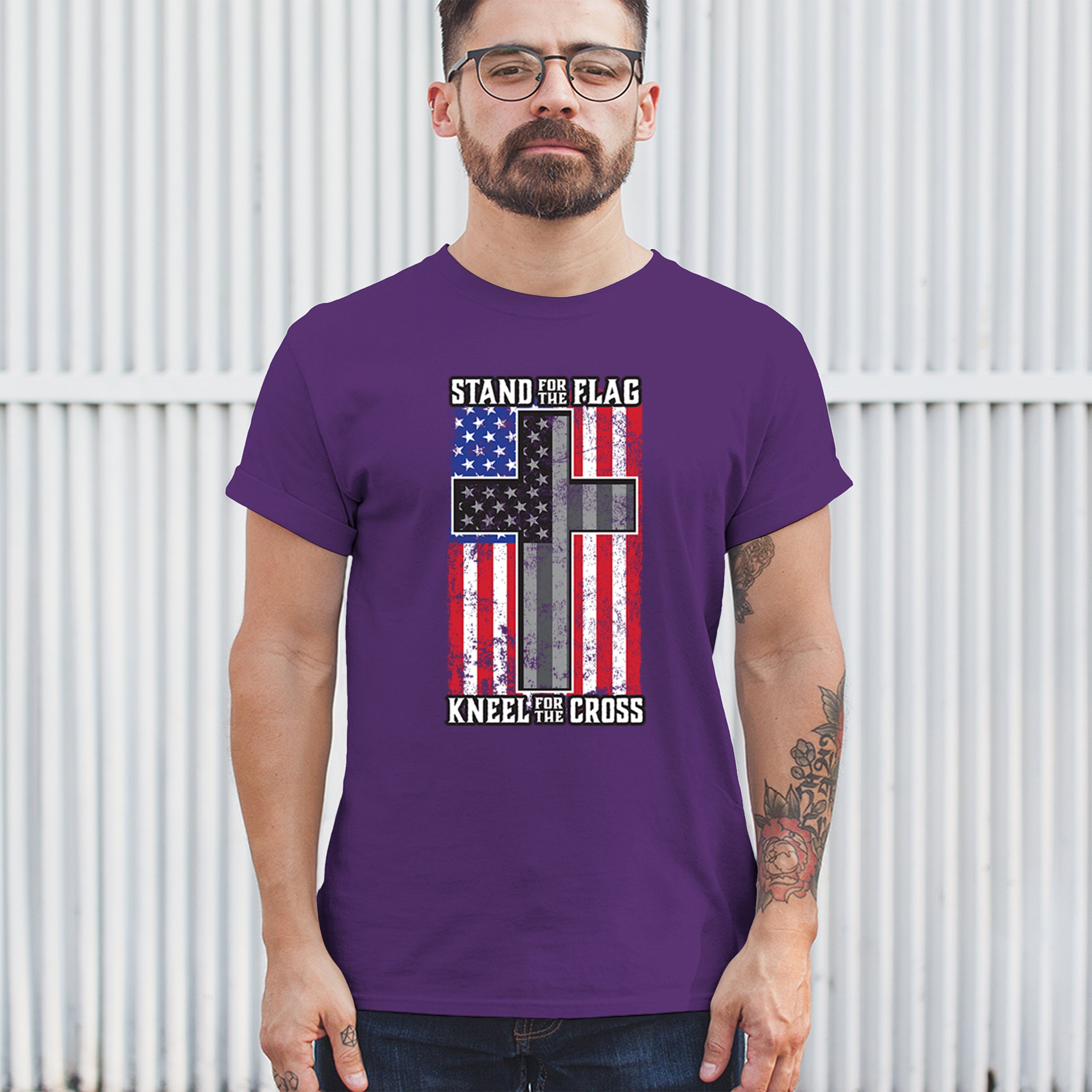 Stand for the Flag Kneel for the Cross T-shirt American Patriotic Men's Tee - Picture 33 of 113