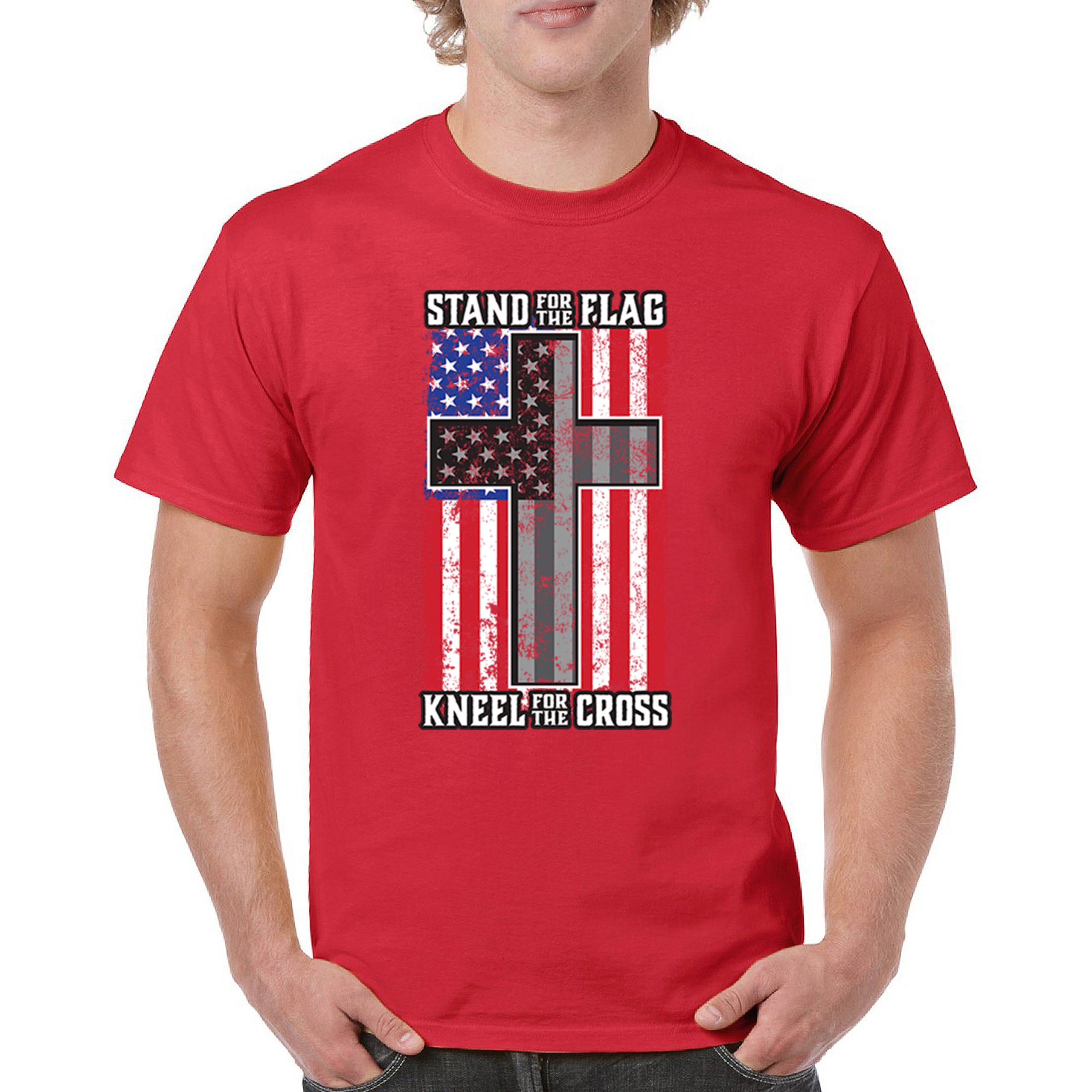 Stand for the Flag Kneel for the Cross T-shirt American Patriotic Men's Tee - Picture 37 of 113