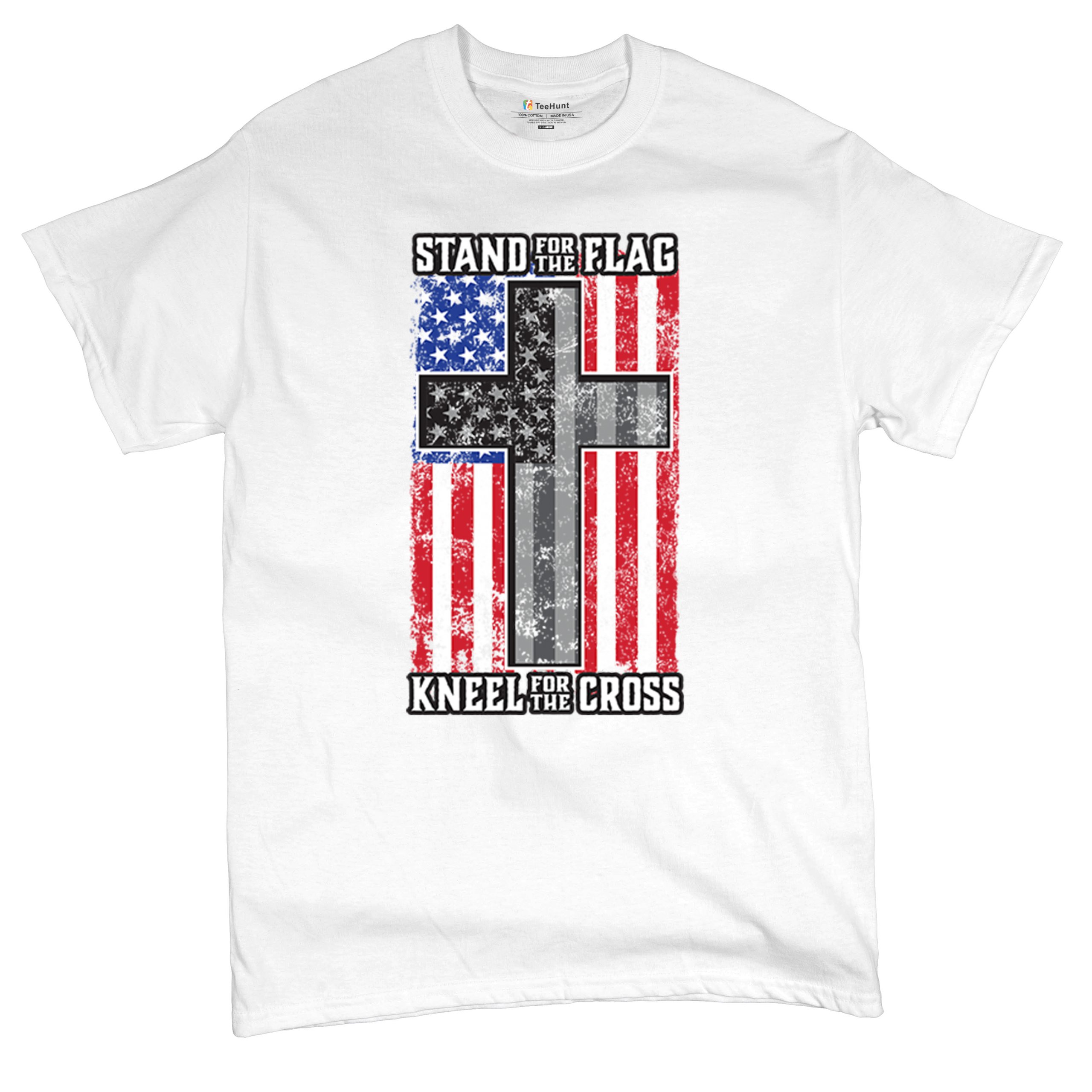 Stand for the Flag Kneel for the Cross T-shirt American Patriotic Men's Tee - Picture 48 of 113