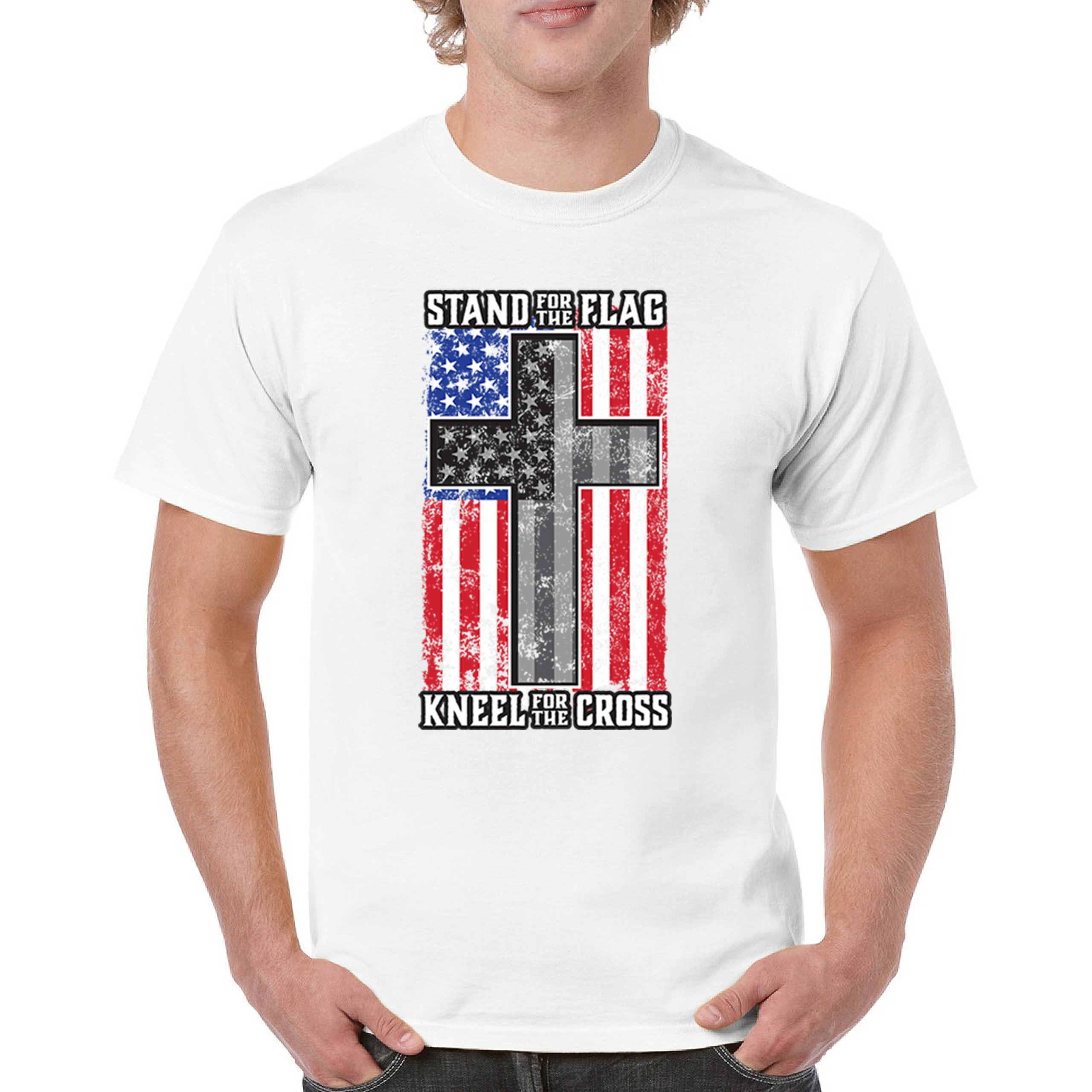 Stand for the Flag Kneel for the Cross T-shirt American Patriotic Men's Tee - Picture 44 of 113