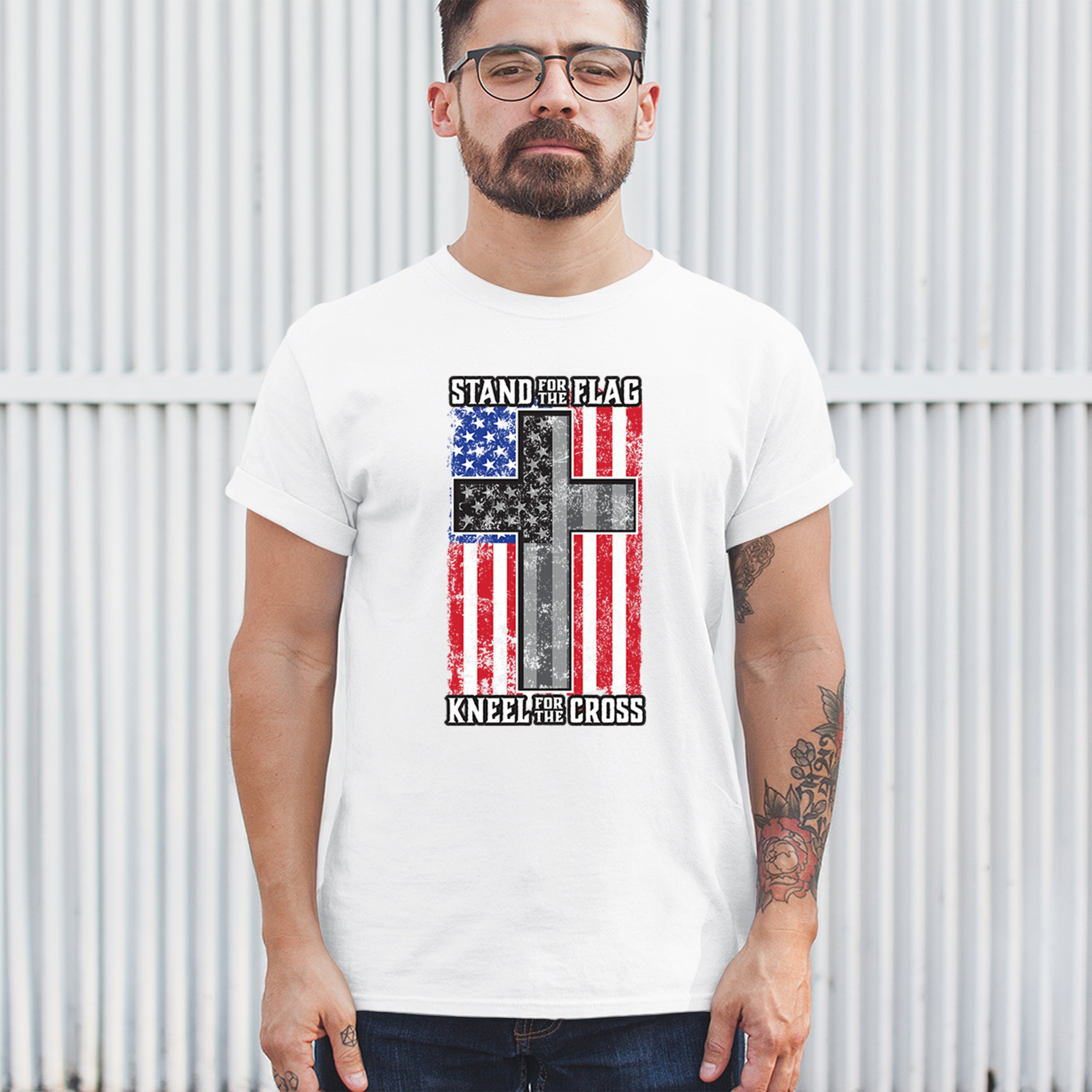 Stand for the Flag Kneel for the Cross T-shirt American Patriotic Men's Tee - Picture 47 of 113