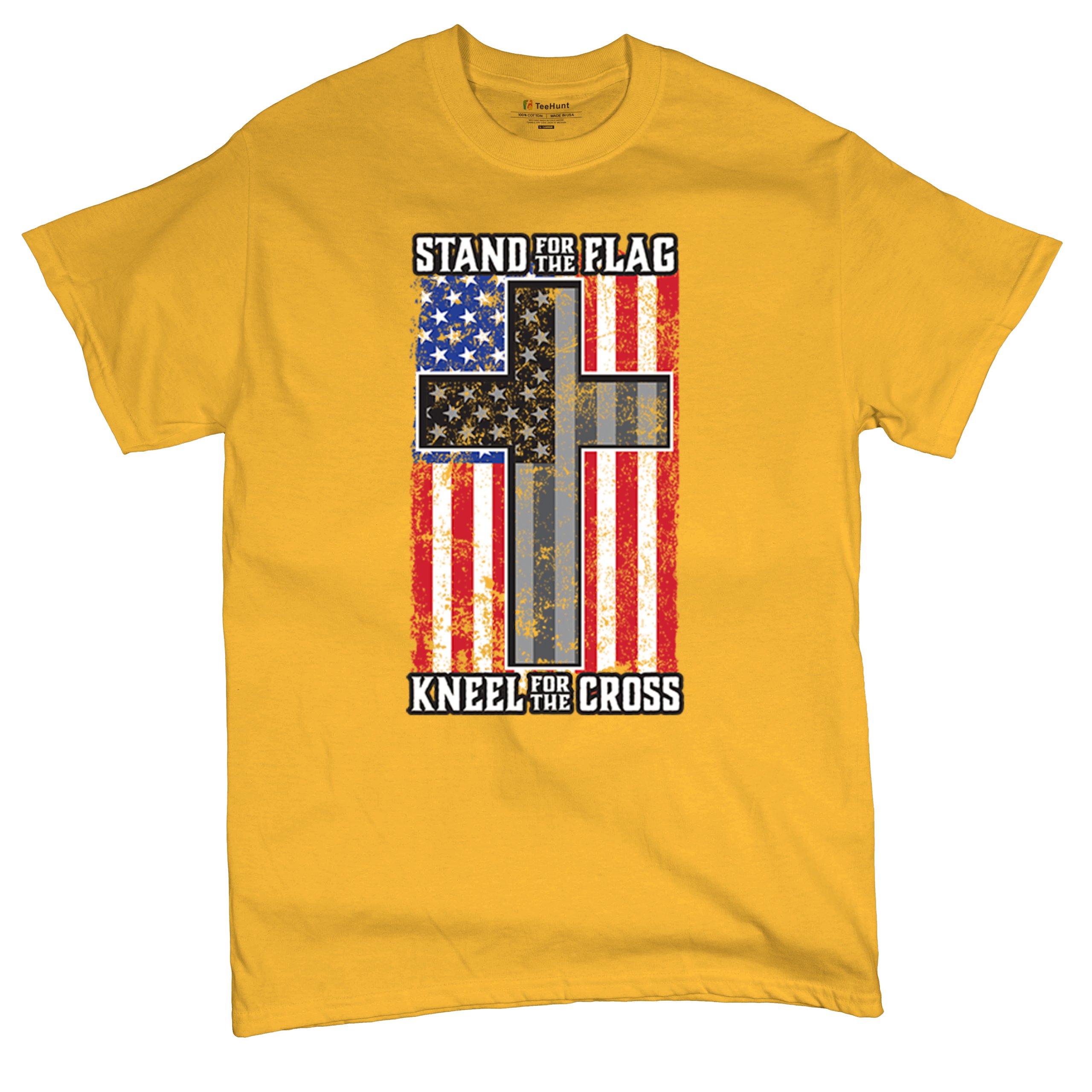 Stand for the Flag Kneel for the Cross T-shirt American Patriotic Men's Tee - Picture 111 of 113