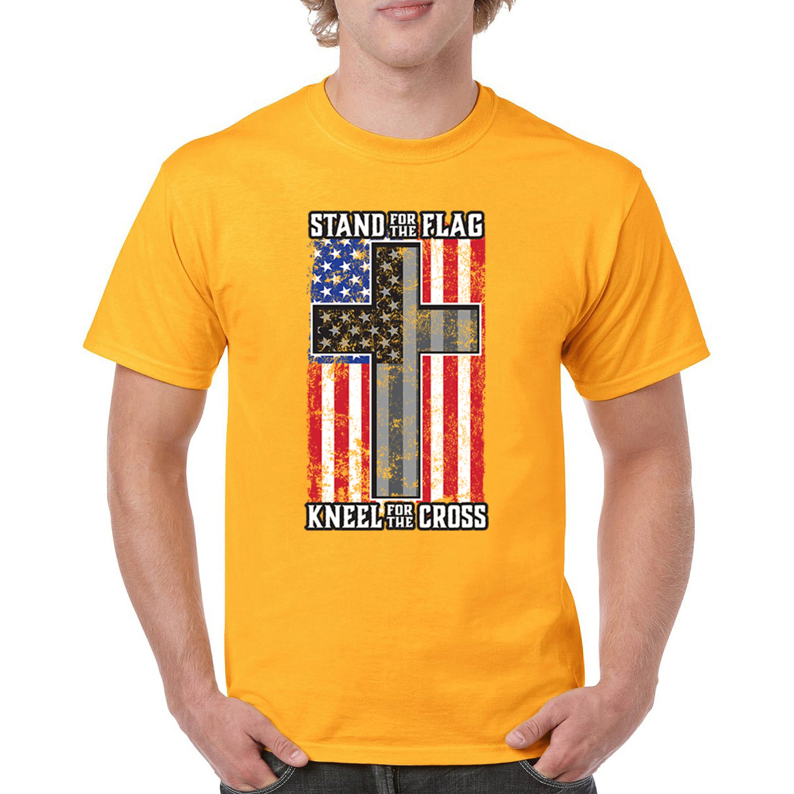 Stand for the Flag Kneel for the Cross T-shirt American Patriotic Men's Tee - Picture 107 of 113
