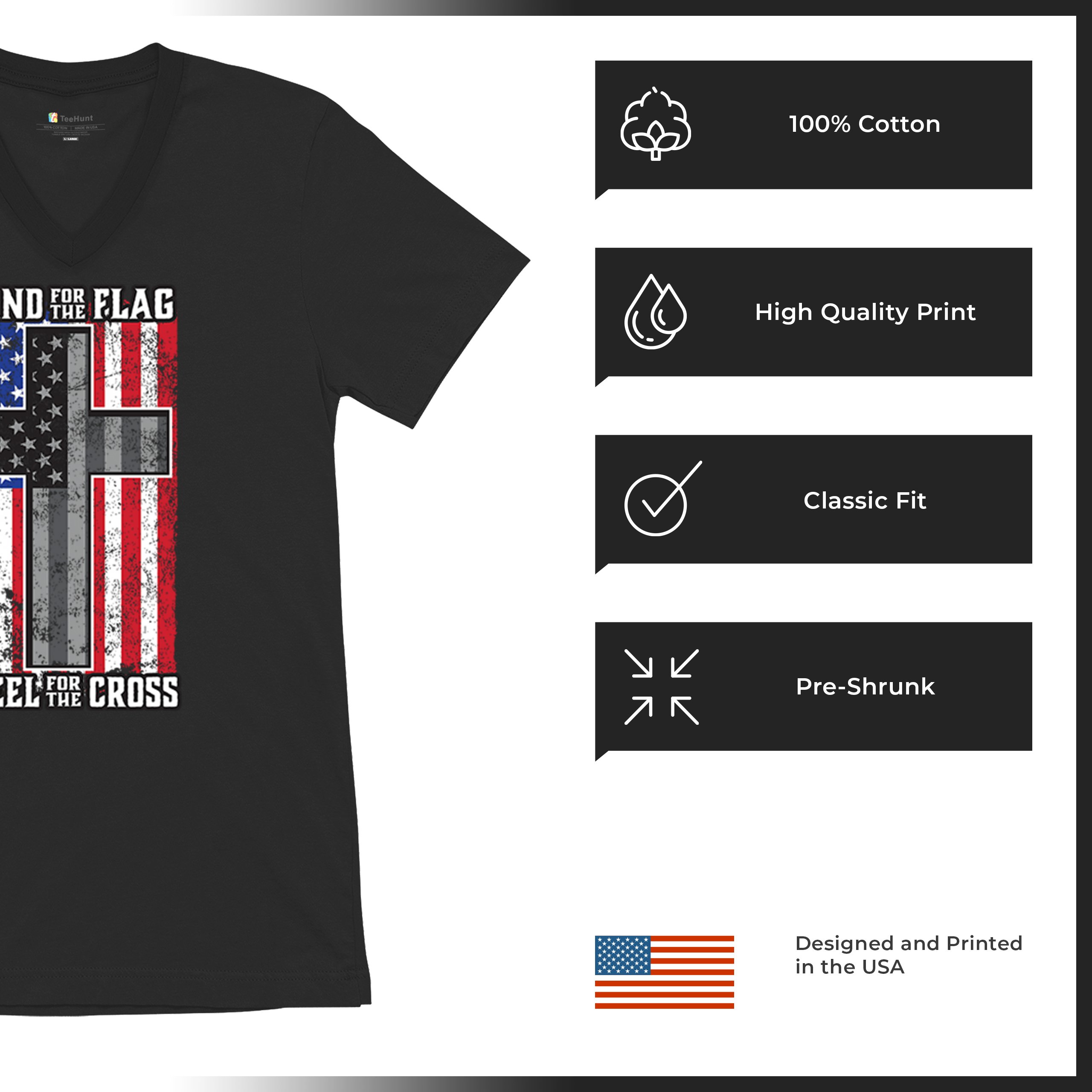 Stand for the Flag Kneel for the Cross V-Neck T-shirt American Patriotic Tee - 第 7/29 張圖片