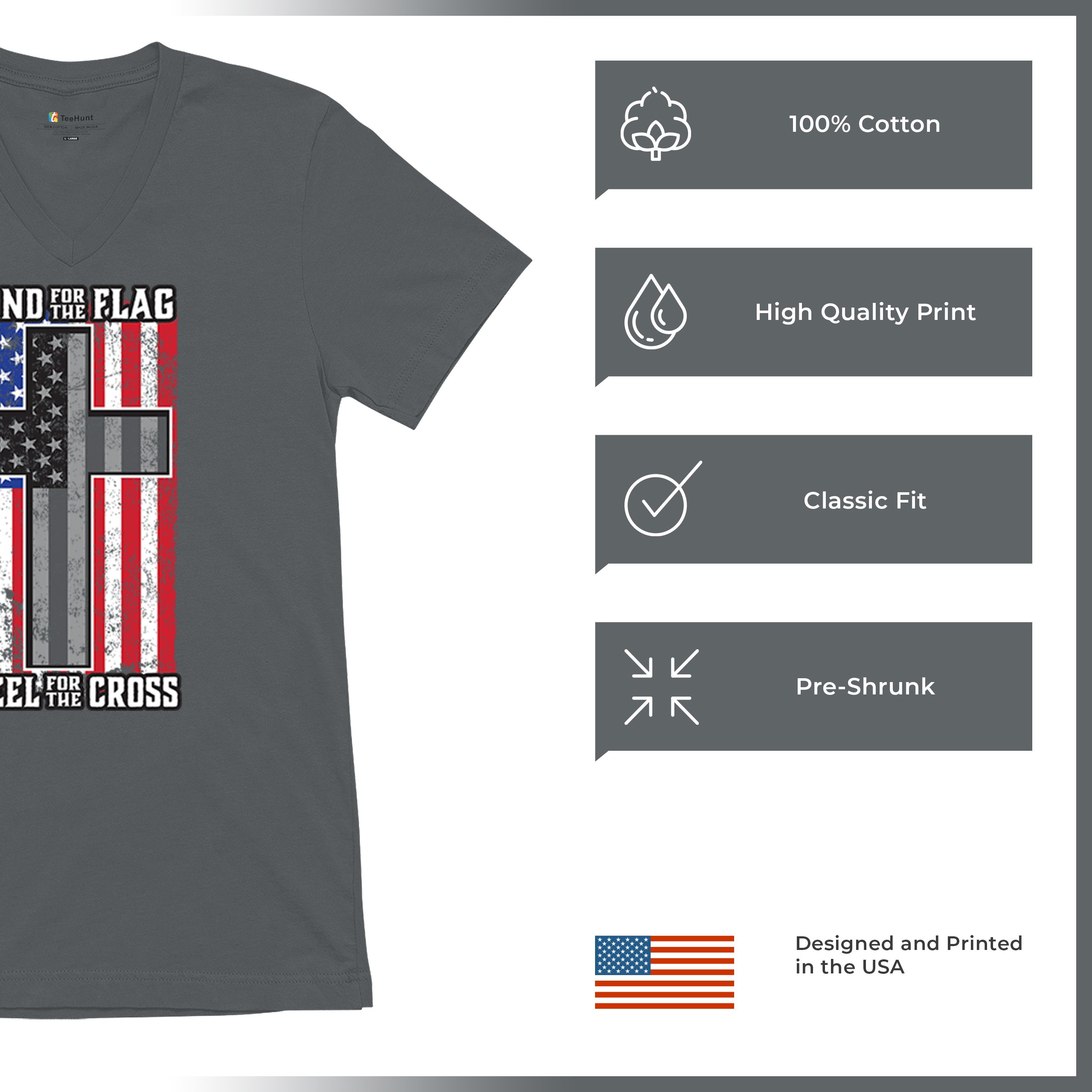 Stand for the Flag Kneel for the Cross V-Neck T-shirt American Patriotic Tee - 第 28/29 張圖片