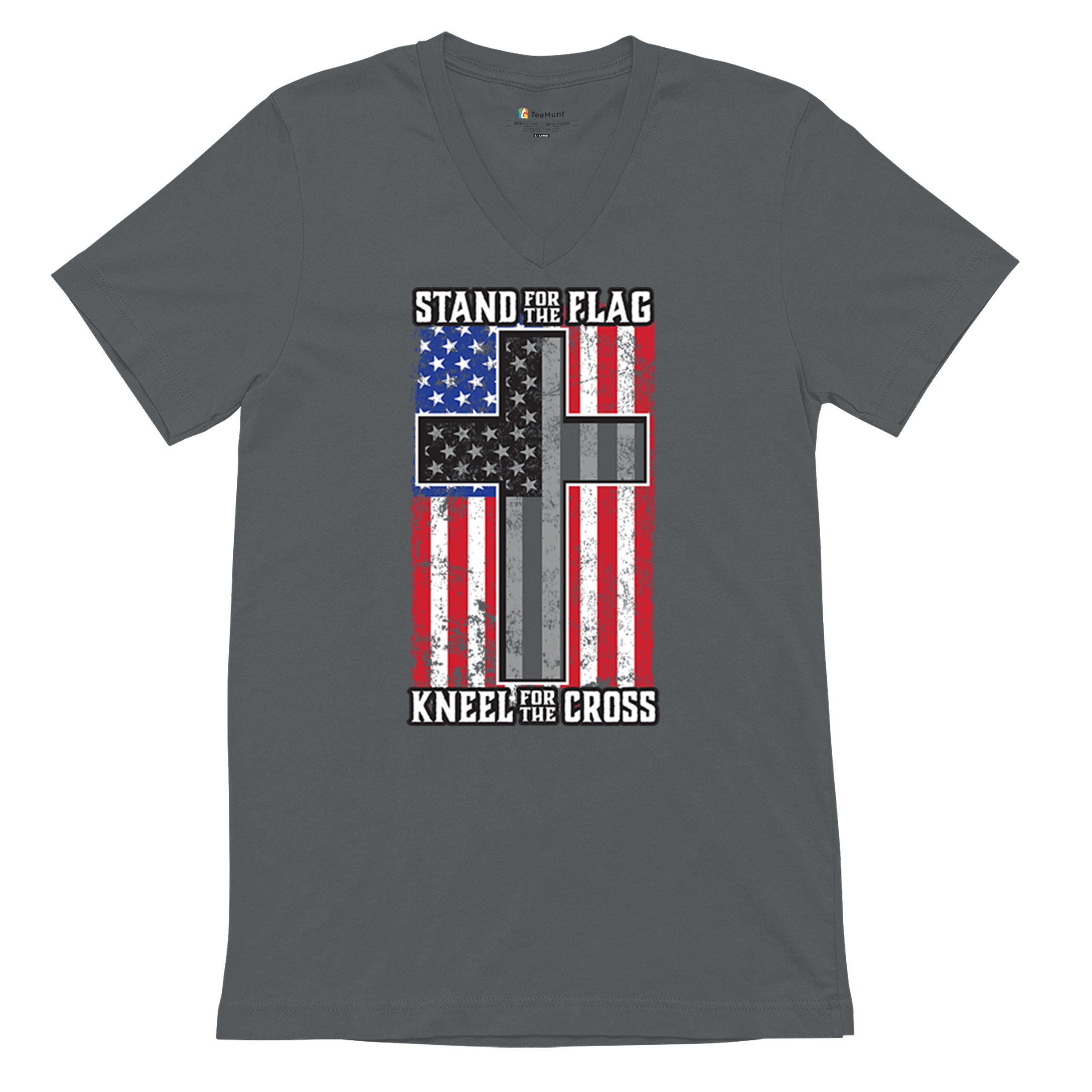 Stand for the Flag Kneel for the Cross V-Neck T-shirt American Patriotic Tee - 第 27/29 張圖片