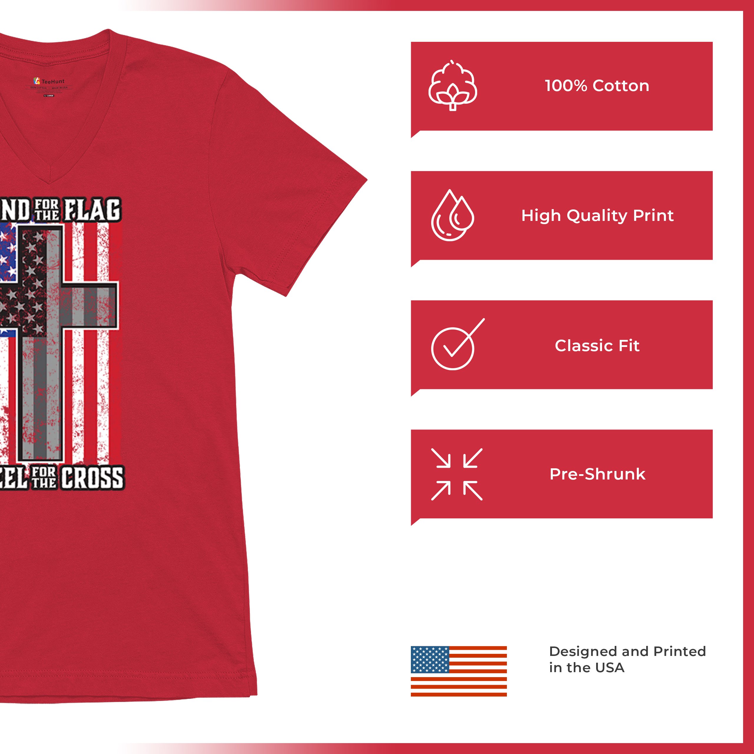 Stand for the Flag Kneel for the Cross V-Neck T-shirt American Patriotic Tee - 第 14/29 張圖片