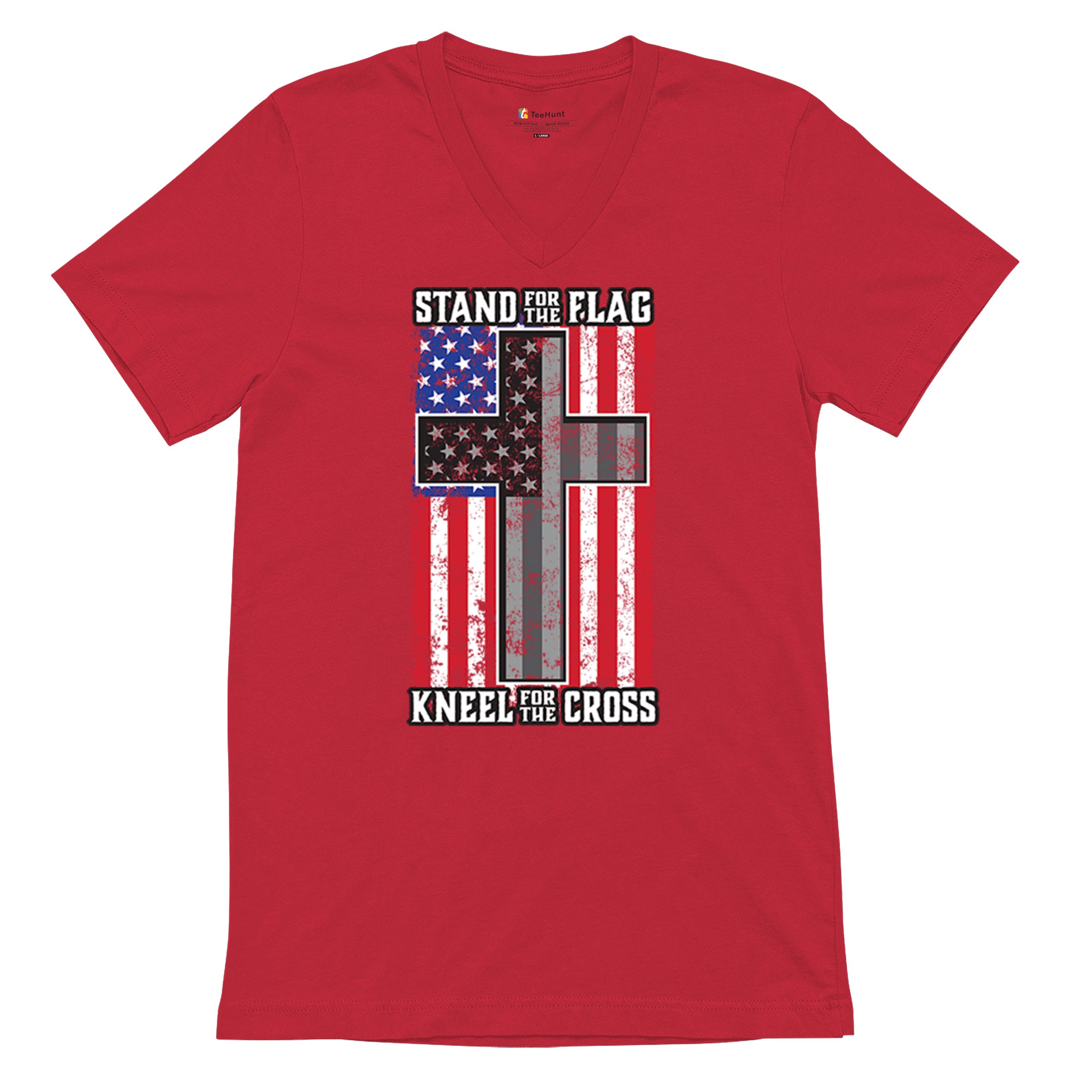 Stand for the Flag Kneel for the Cross V-Neck T-shirt American Patriotic Tee - 第 13/29 張圖片