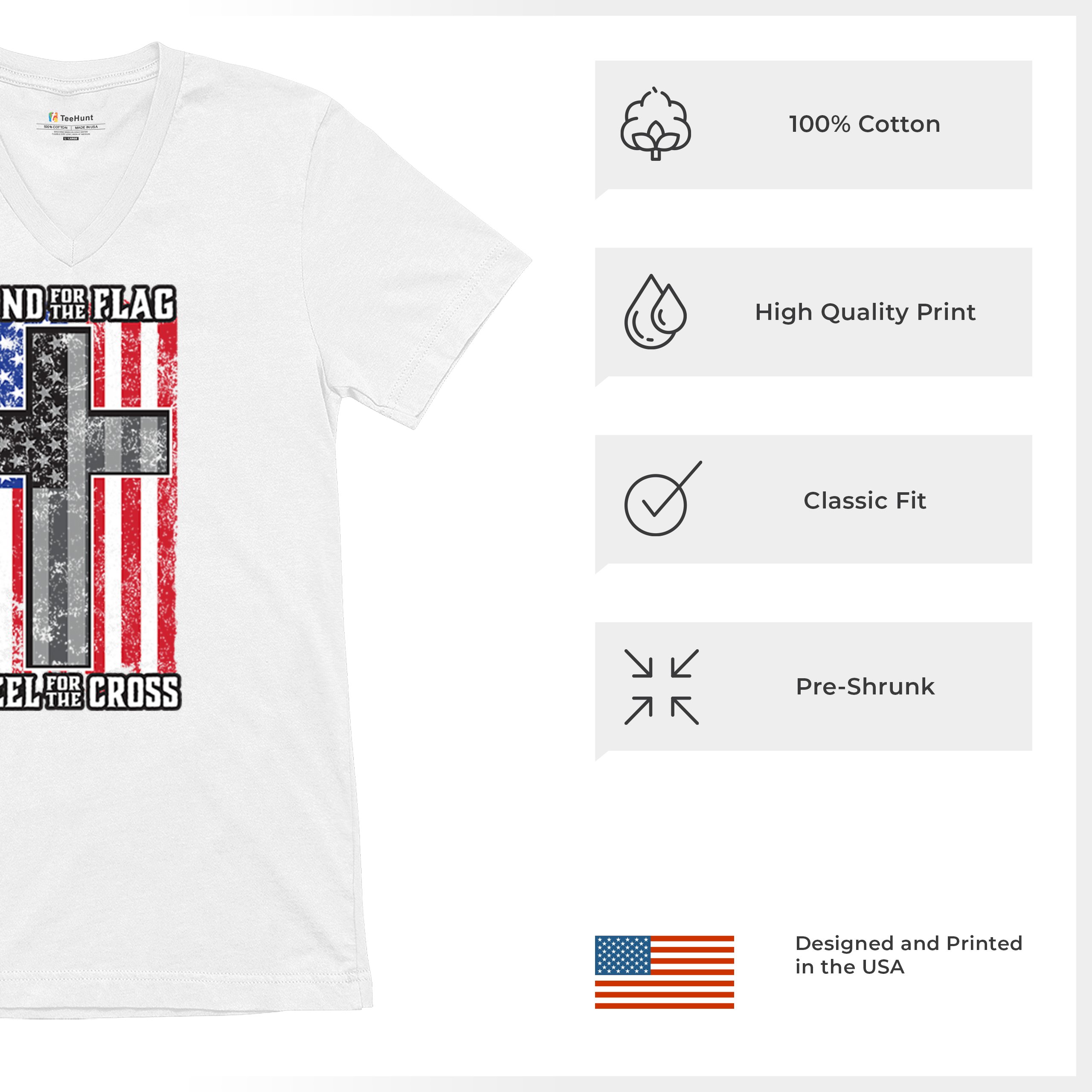 Stand for the Flag Kneel for the Cross V-Neck T-shirt American Patriotic Tee - 第 21/29 張圖片