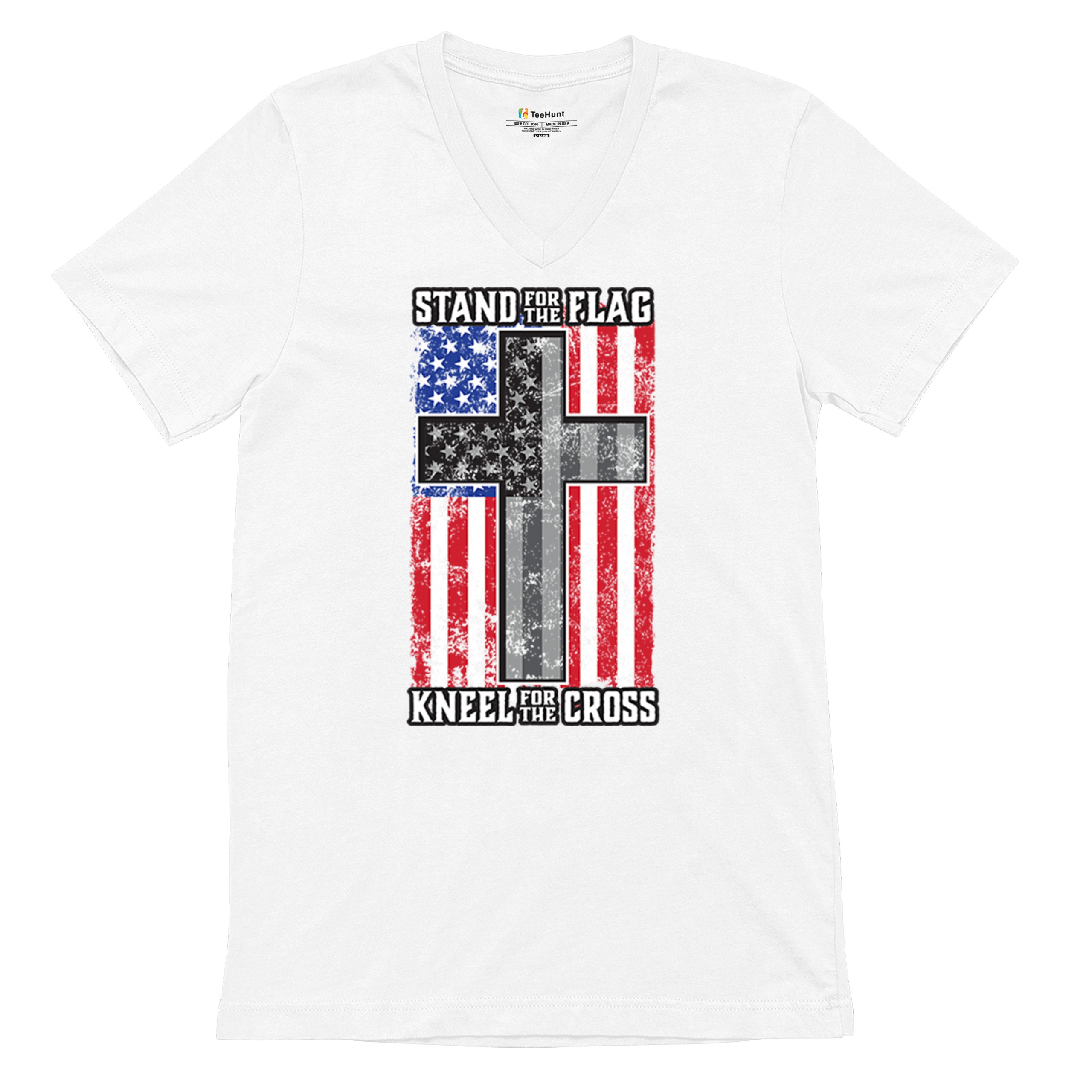 Stand for the Flag Kneel for the Cross V-Neck T-shirt American Patriotic Tee - 第 20/29 張圖片