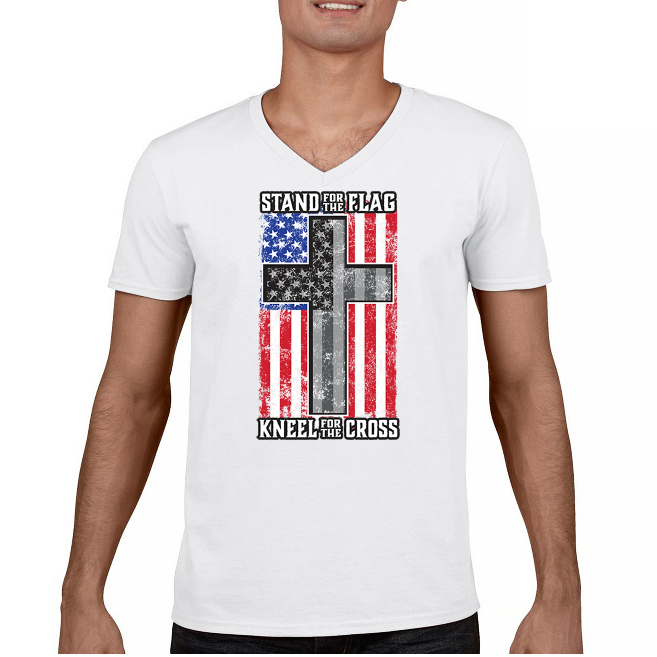 Stand for the Flag Kneel for the Cross V-Neck T-shirt American Patriotic Tee - 第 16/29 張圖片