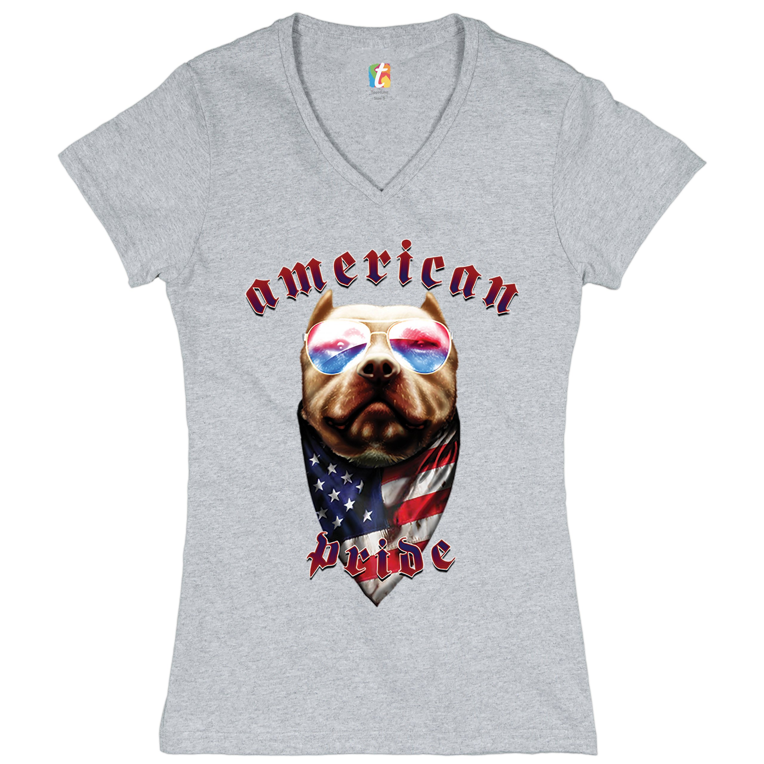 パグ American Pride Pit Bull Women's V-Neck T-shirt US Flag Patriotic