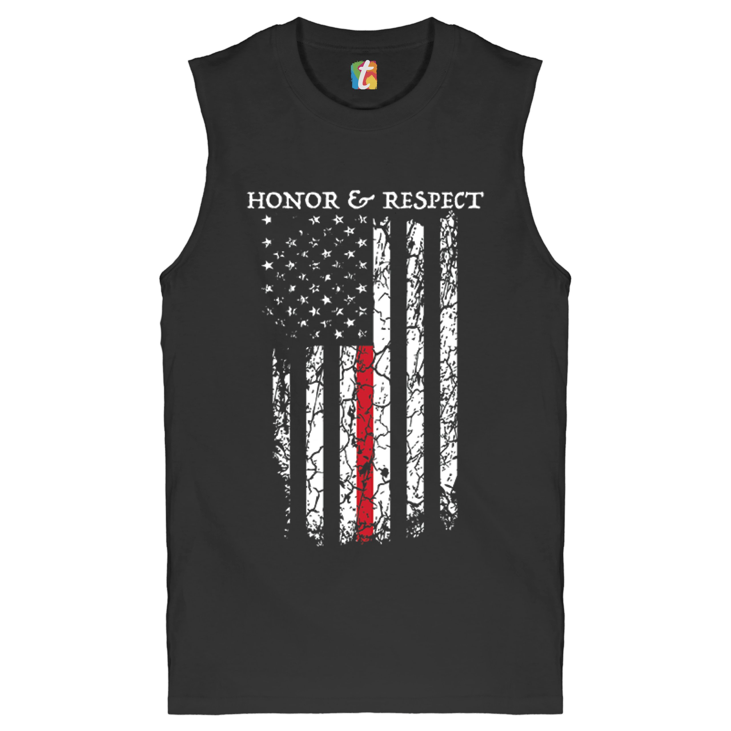 Honor & Respect Thin Red Line Muscle Shirt Firefighter American Flag Men’s