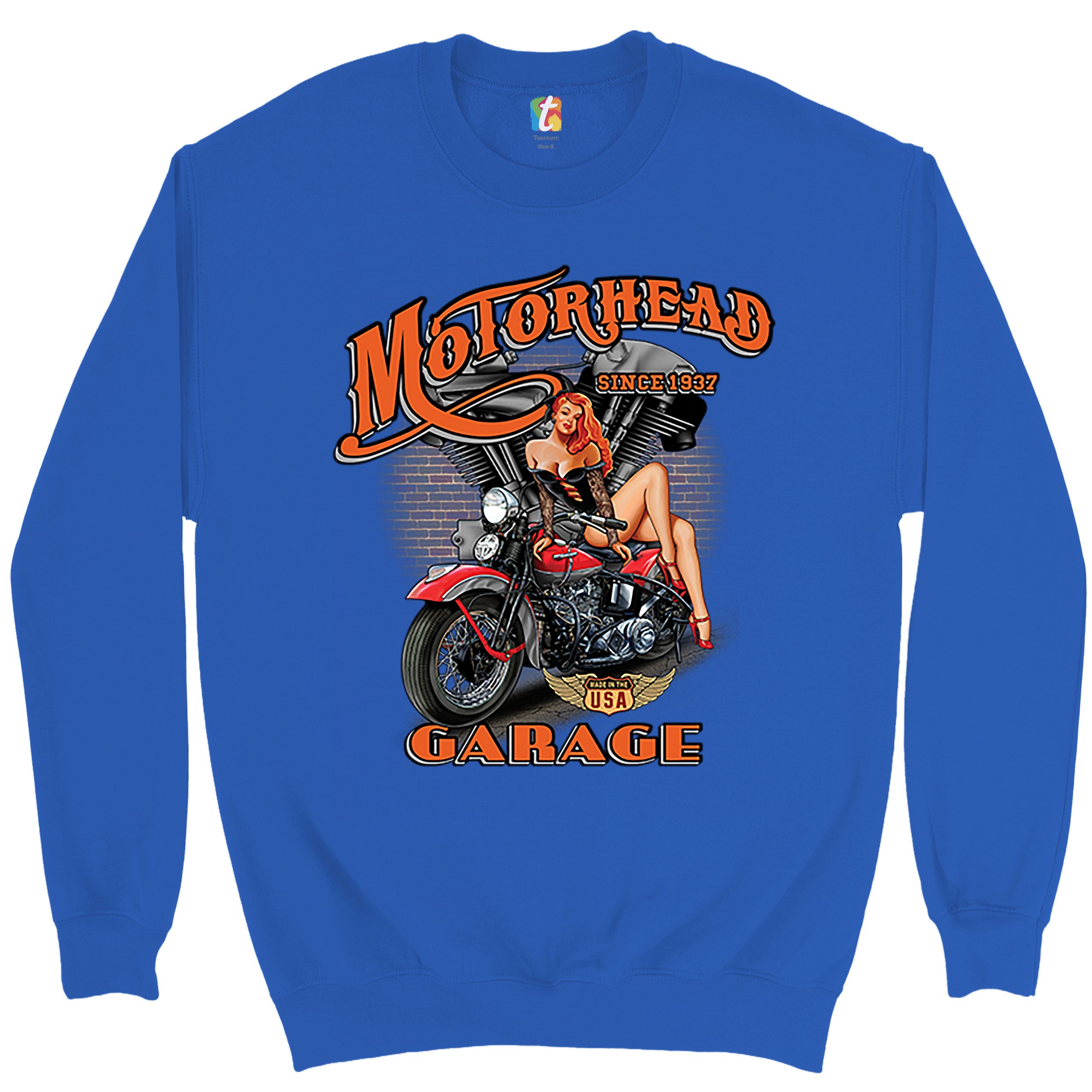 Motorhead Garage Sweatshirt Biker Chopper Motorcycle Pin-up Girl Crewneck - Picture 32 of 36