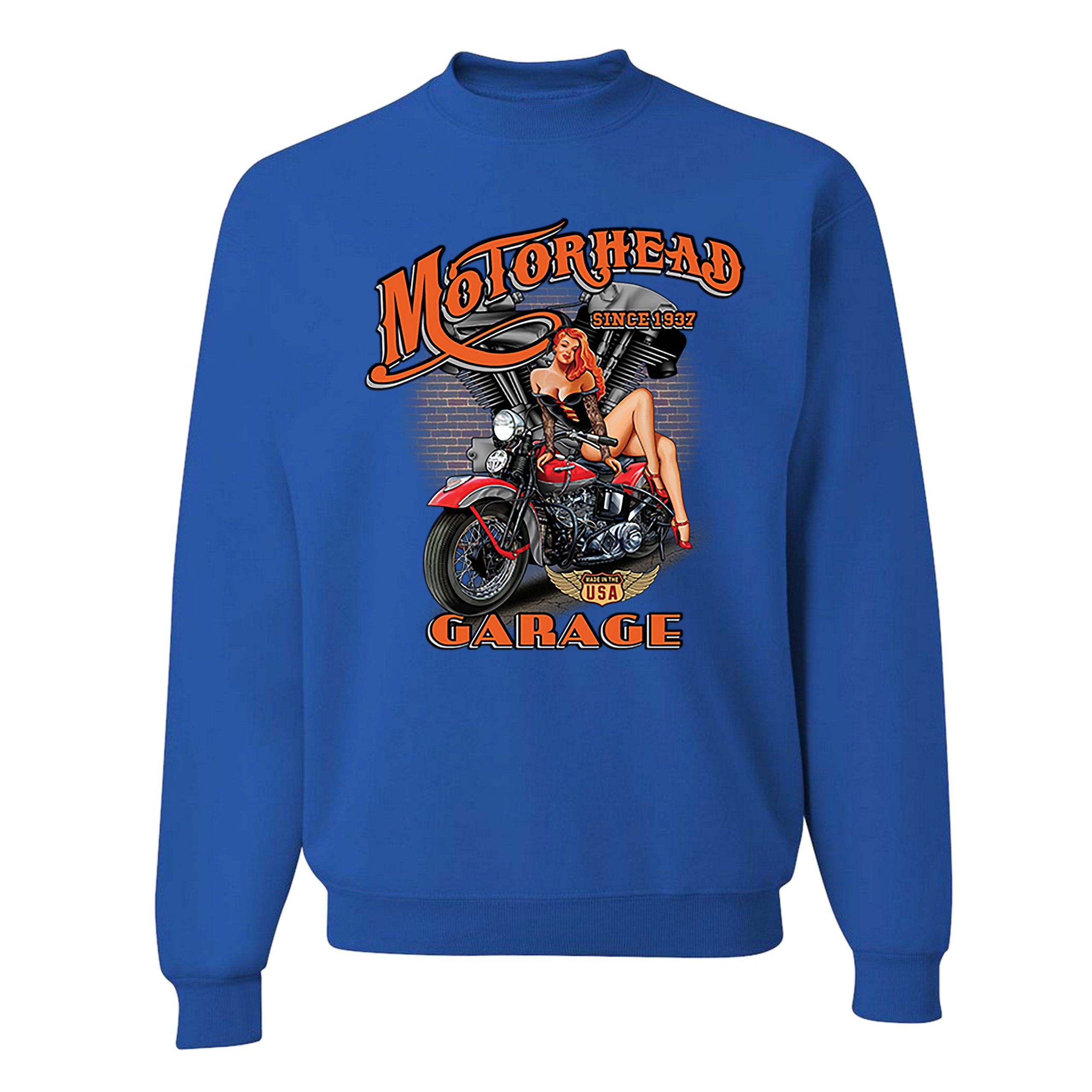 Motorhead Garage Sweatshirt Biker Chopper Motorcycle Pin-up Girl Crewneck - Picture 33 of 36