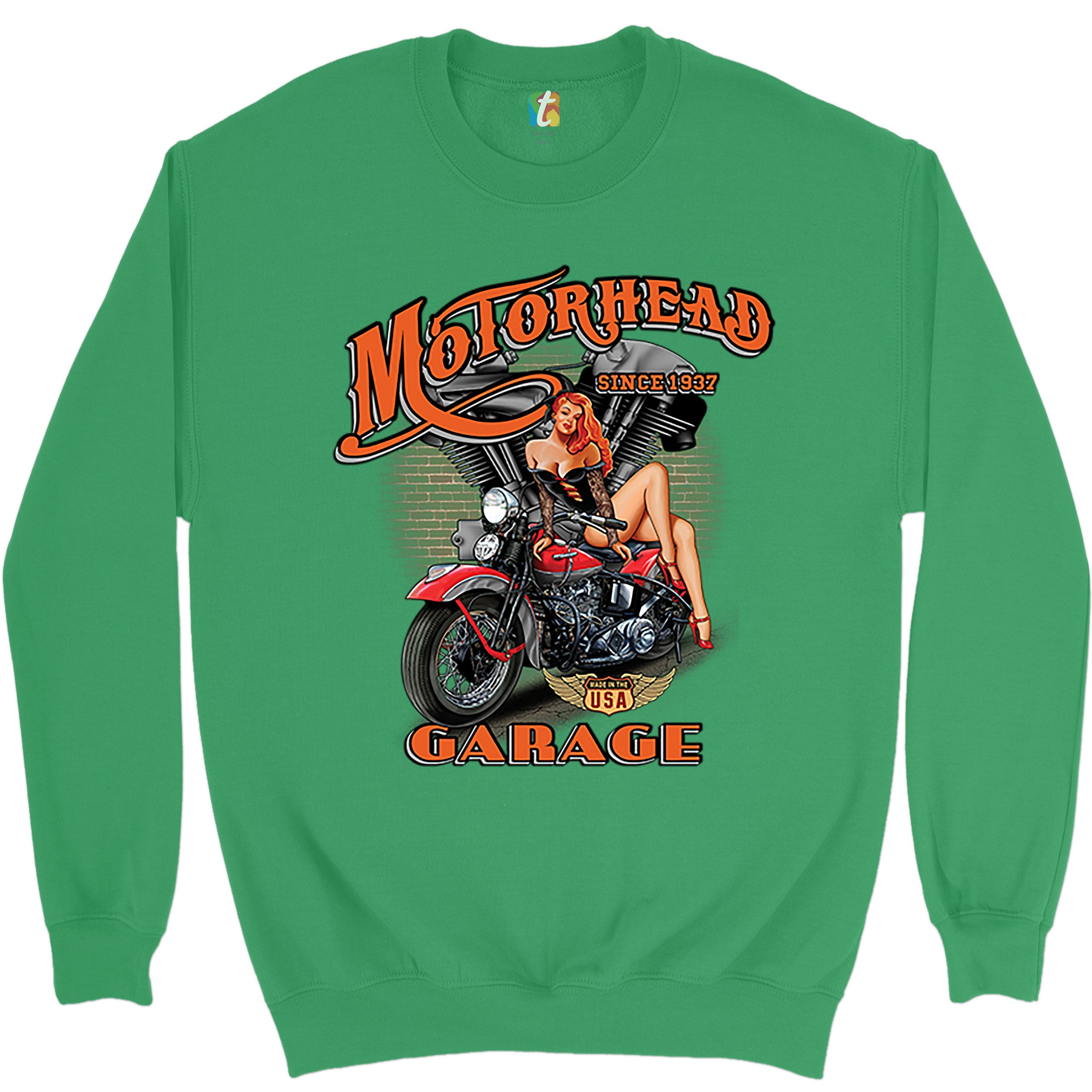 Motorhead Garage Sweatshirt Biker Chopper Motorcycle Pin-up Girl Crewneck - Picture 27 of 36