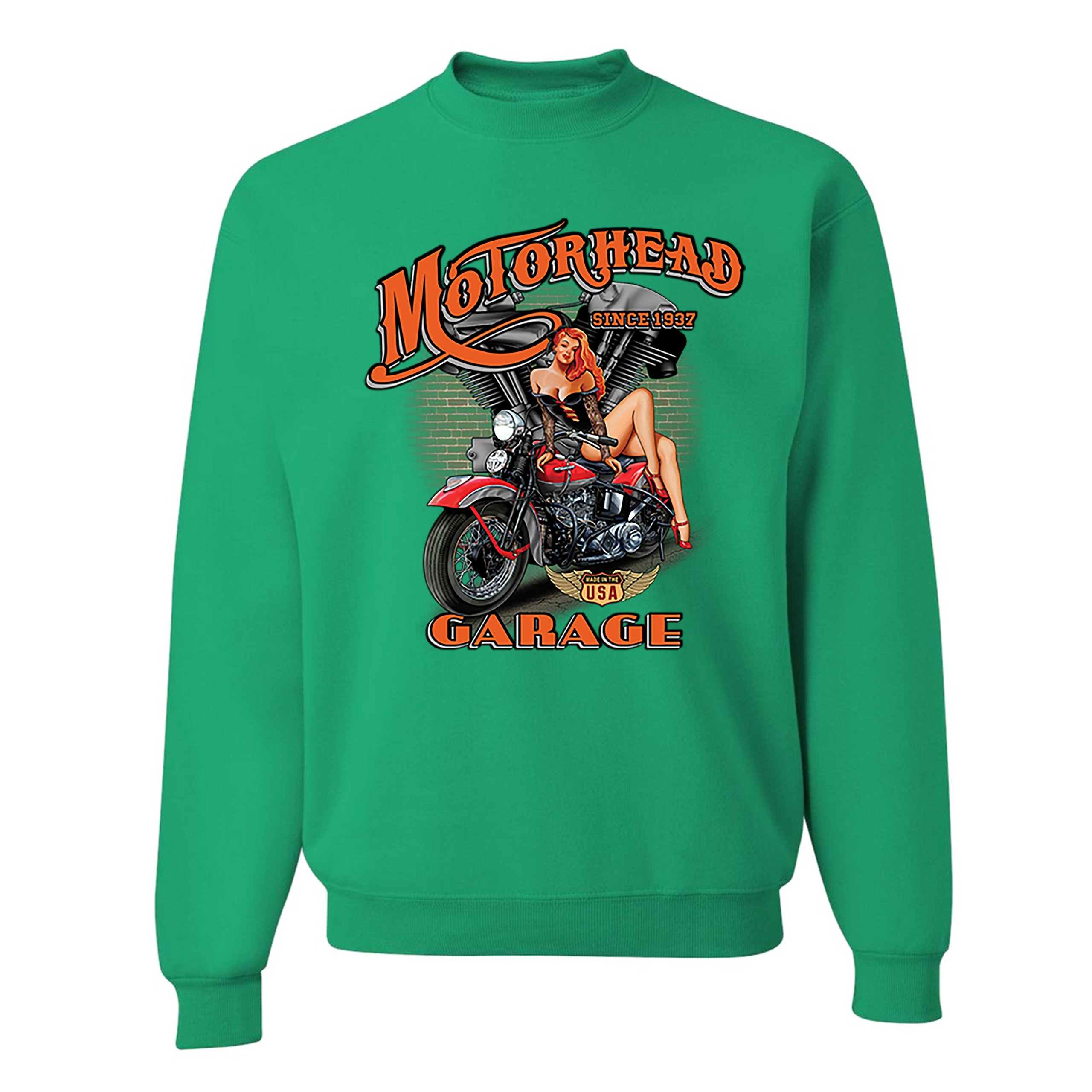 Motorhead Garage Sweatshirt Biker Chopper Motorcycle Pin-up Girl Crewneck - Picture 28 of 36