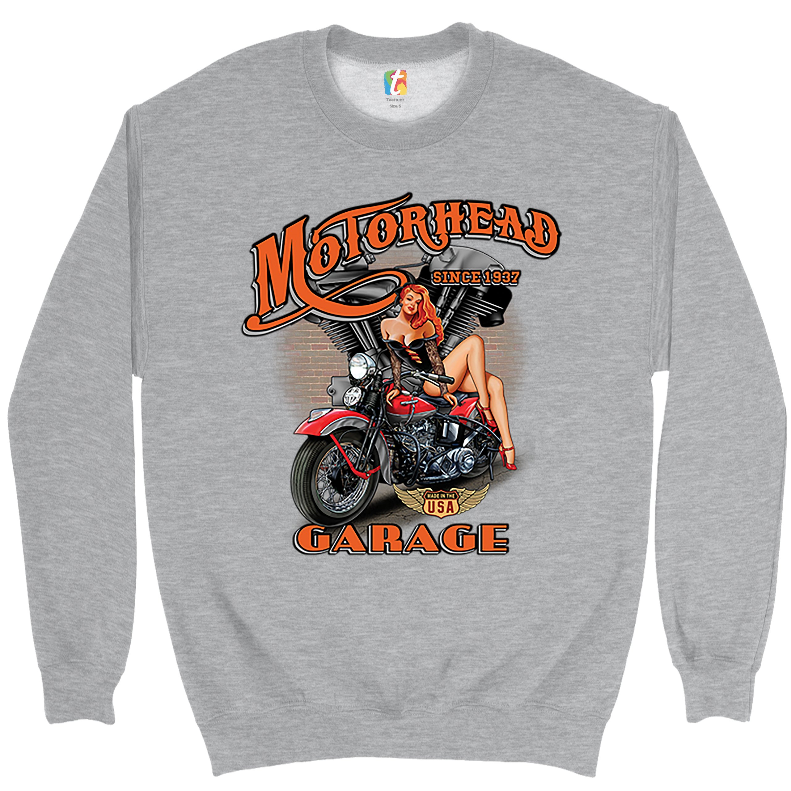 Motorhead Garage Sweatshirt Biker Chopper Motorcycle Pin-up Girl Crewneck - Picture 7 of 36