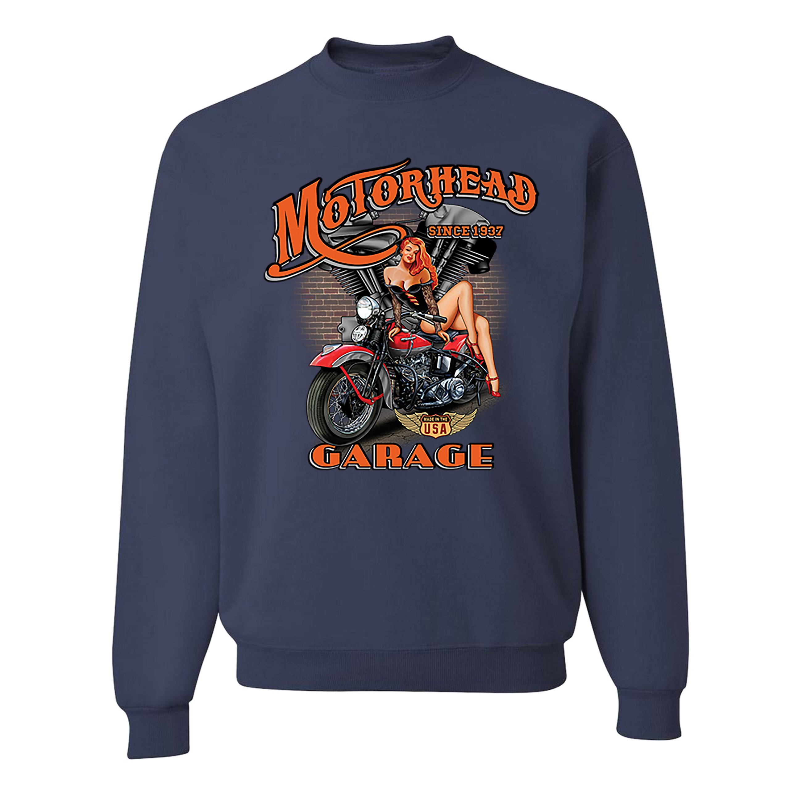 Motorhead Garage Sweatshirt Biker Chopper Motorcycle Pin-up Girl Crewneck - Picture 23 of 36