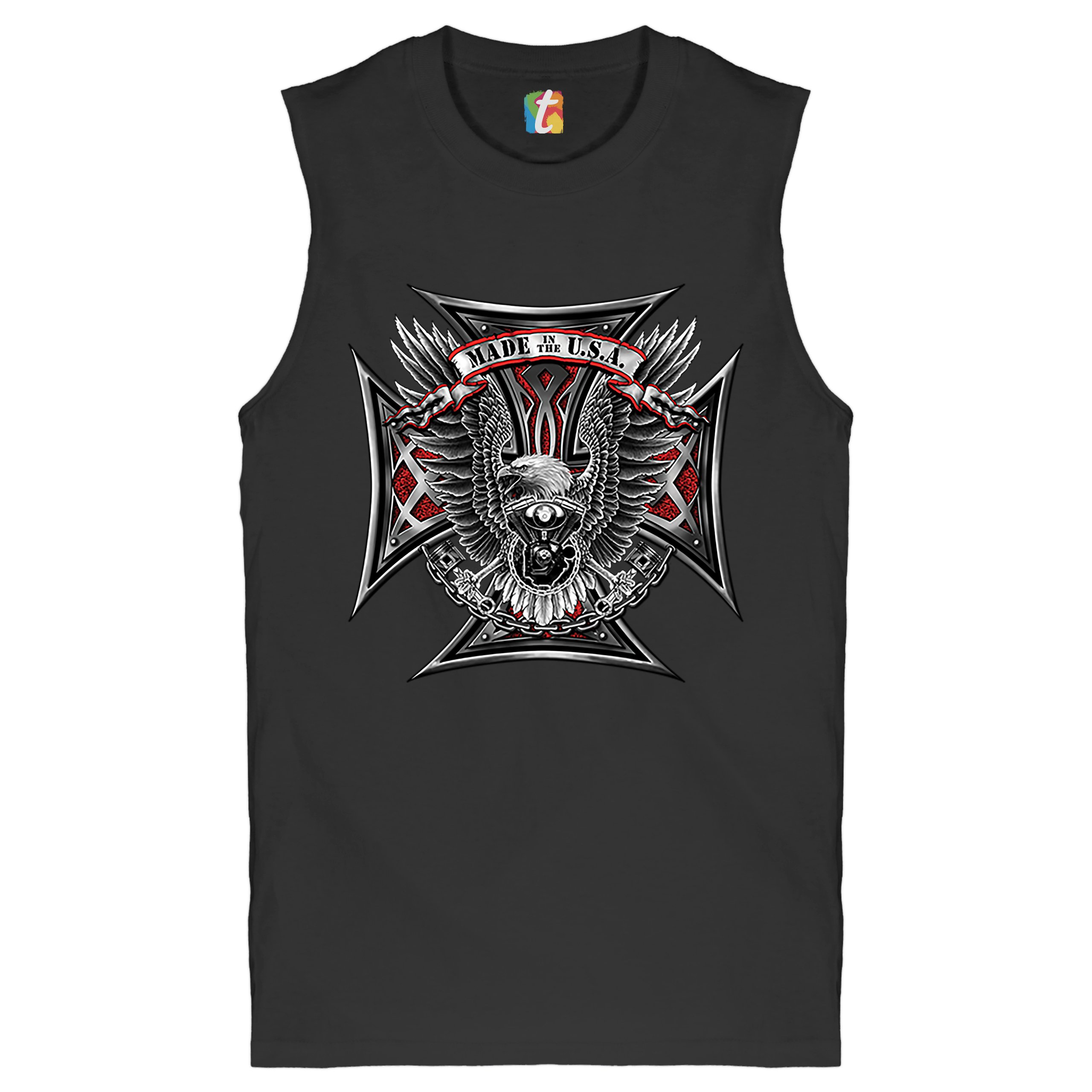 Made in the USA Biker Cross Muscle Shirt American Eagle Motorcycle Men’s