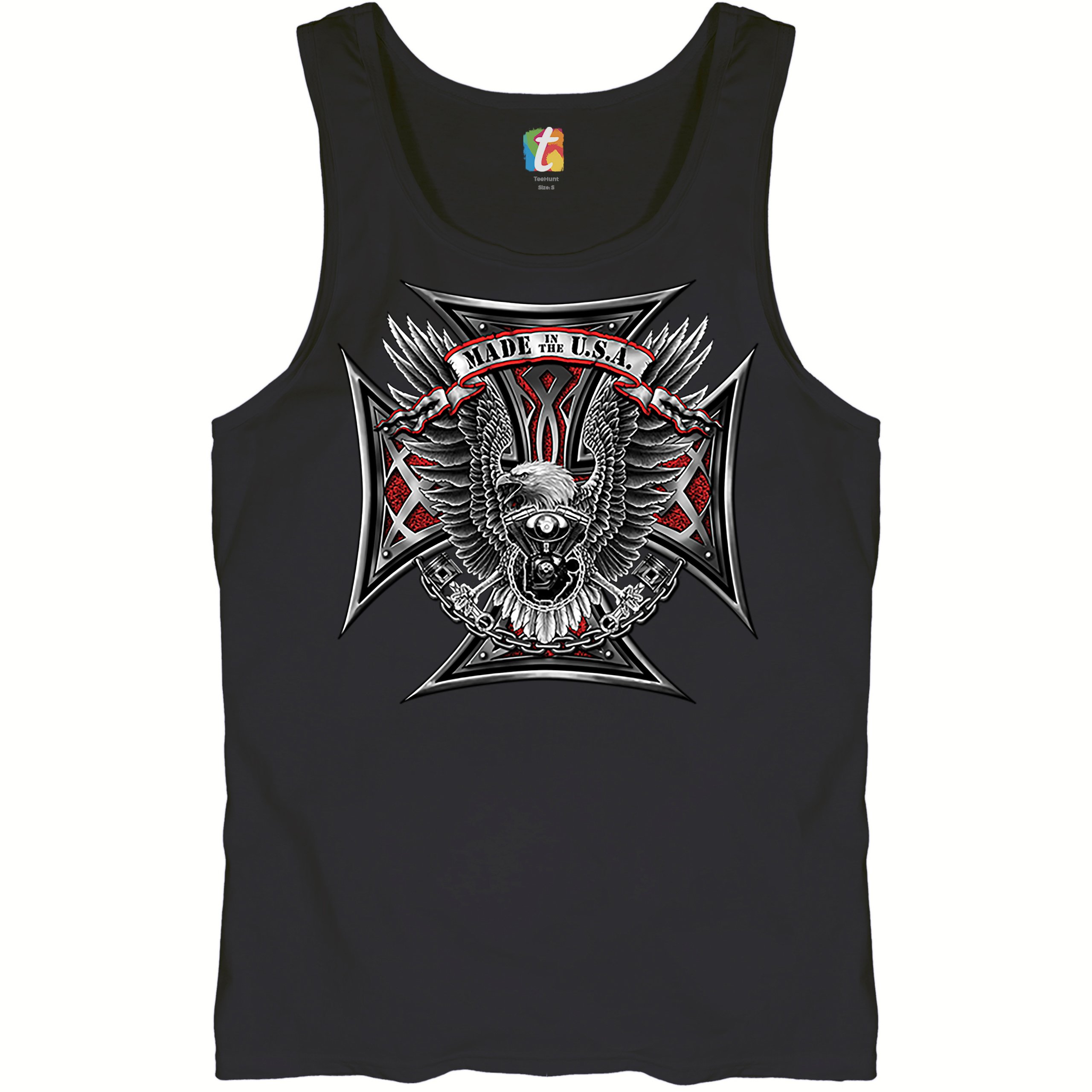 Made in the USA Biker Cross Tank Top American Eagle Motorcycle Men’s Top