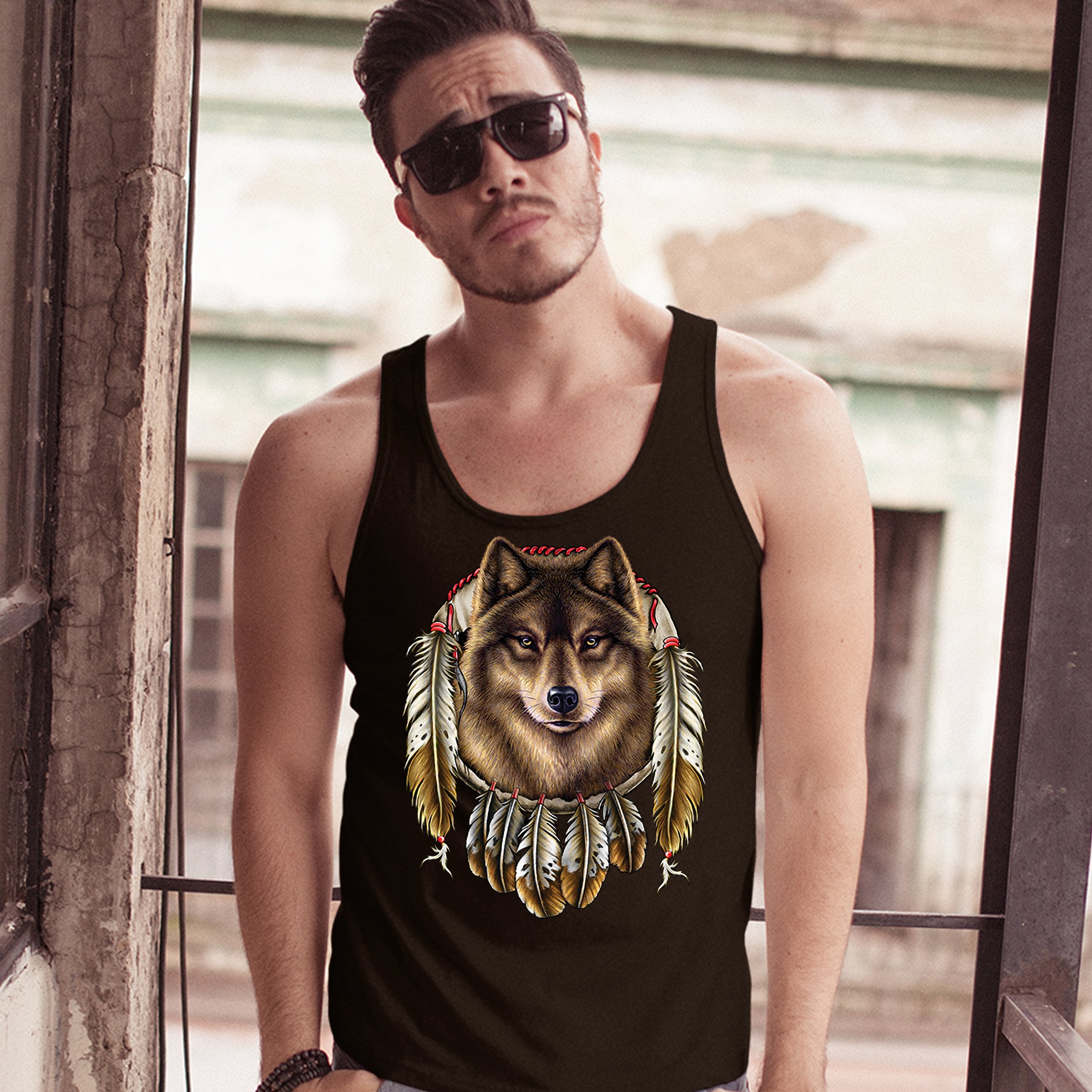 Wolf Spirit Tank Top Native American Dreamcatcher Indigenous Men's Top - Picture 5 of 25