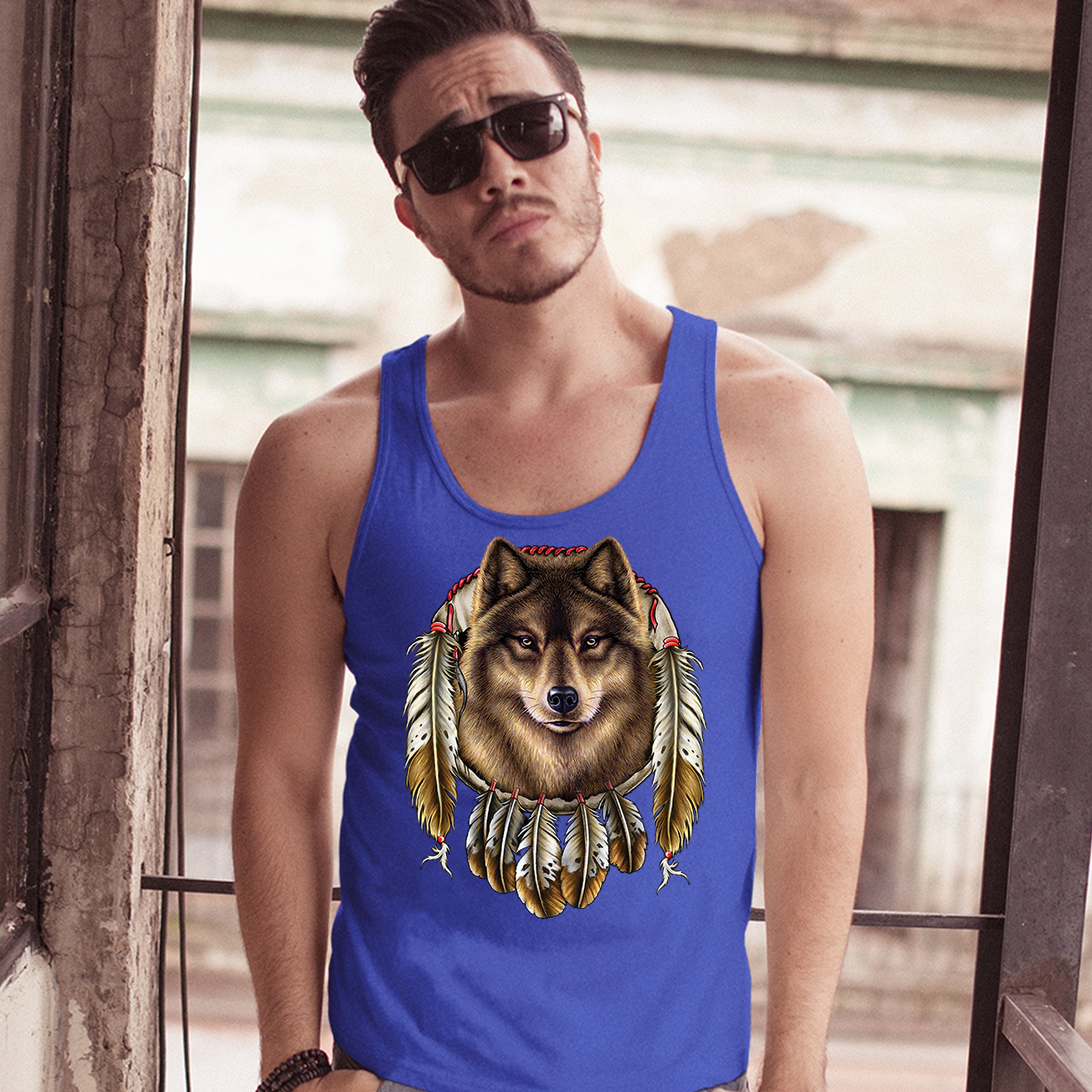 Wolf Spirit Tank Top Native American Dreamcatcher Indigenous Men's Top - Picture 25 of 25
