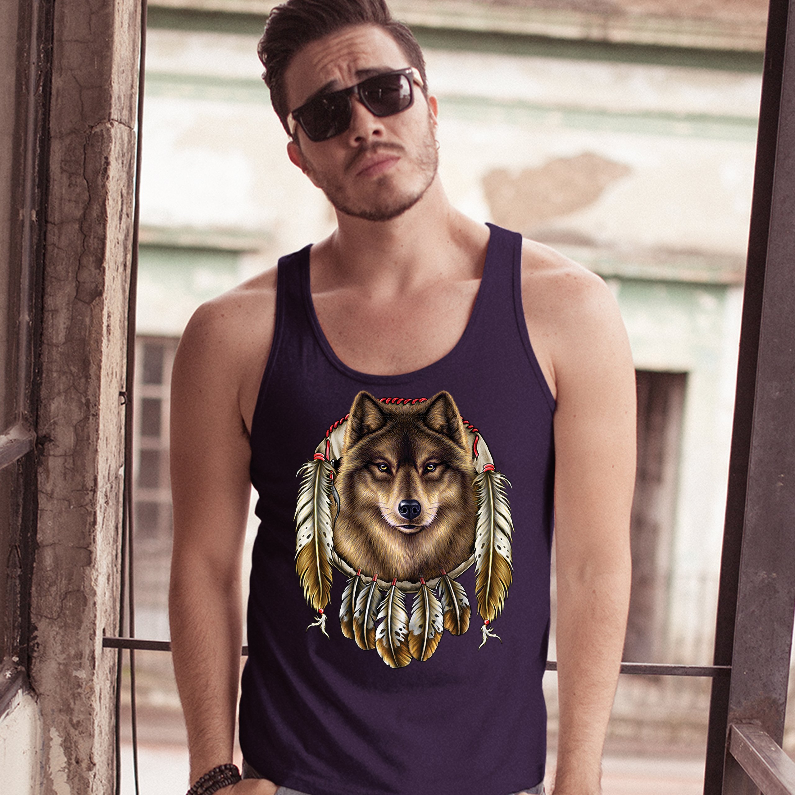 Wolf Spirit Tank Top Native American Dreamcatcher Indigenous Men's Top - Picture 21 of 25