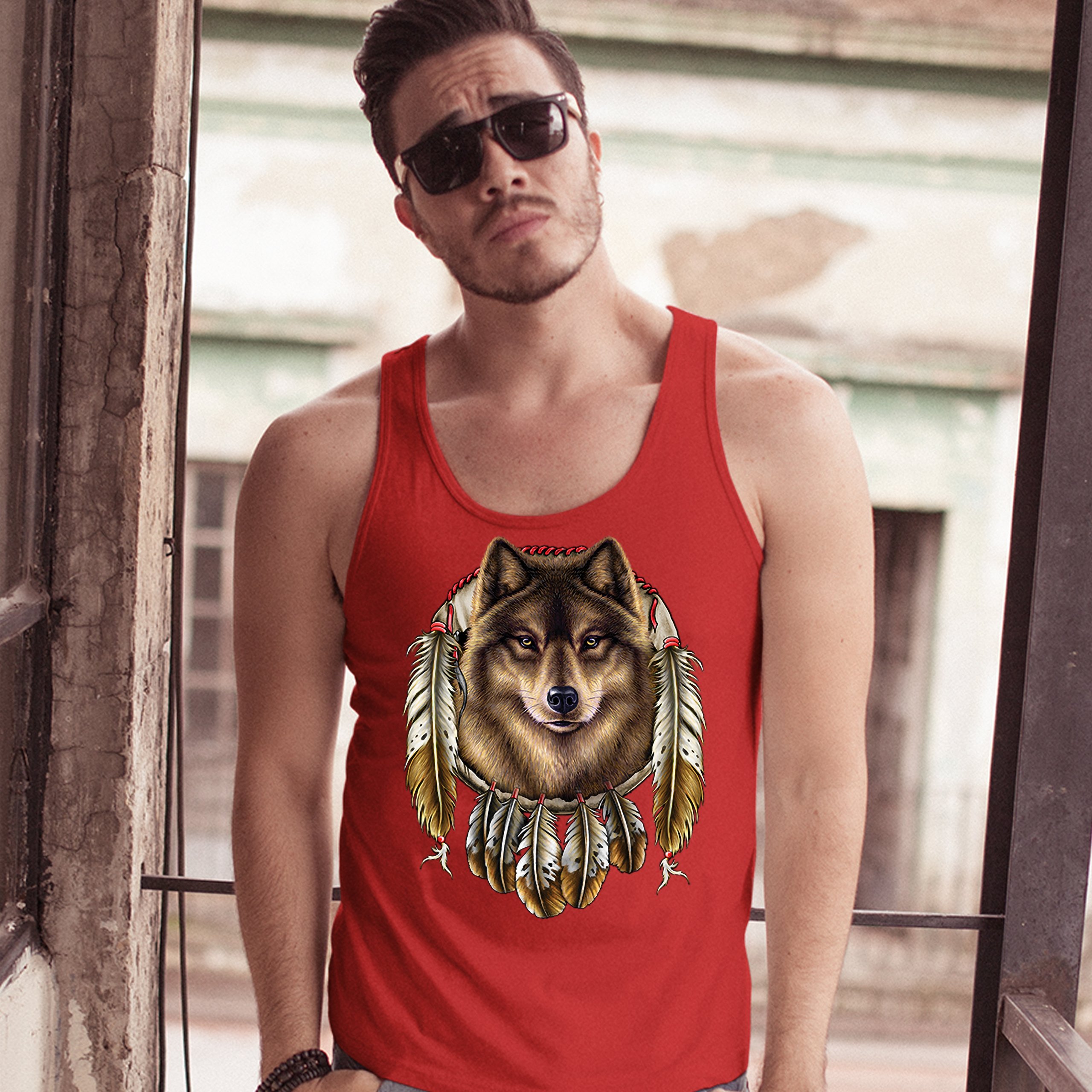 Wolf Spirit Tank Top Native American Dreamcatcher Indigenous Men's Top - Picture 13 of 25