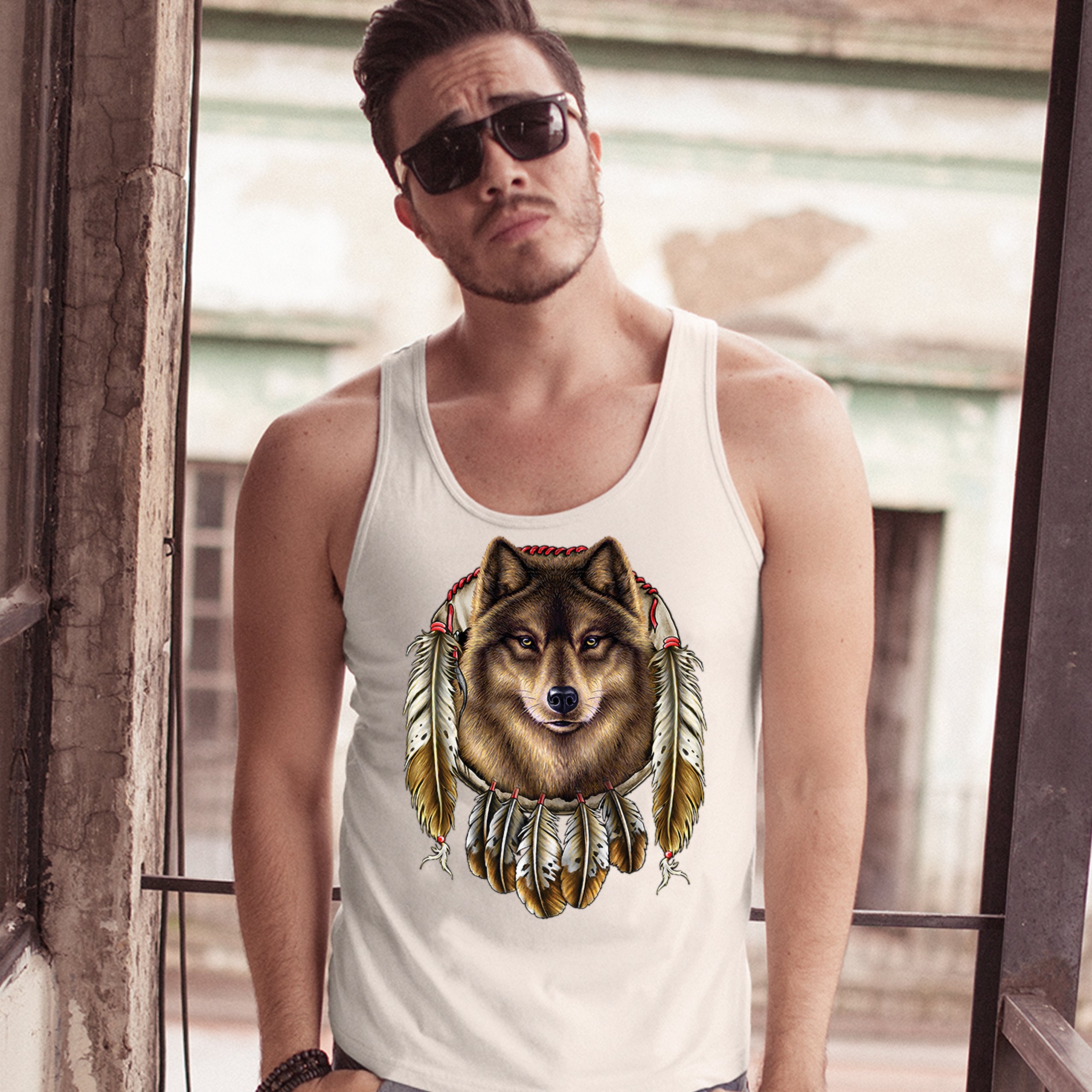 Wolf Spirit Tank Top Native American Dreamcatcher Indigenous Men's Top - Picture 17 of 25