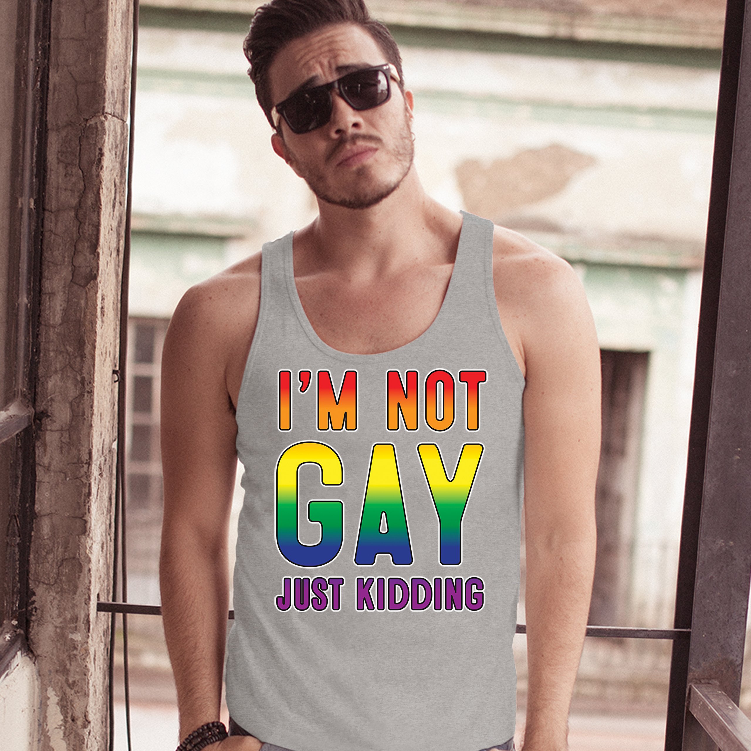 I'm Not Gay Just Kidding Tank Top Love Is Love Gay Rainbow Funny Men's Top - Picture 9 of 21
